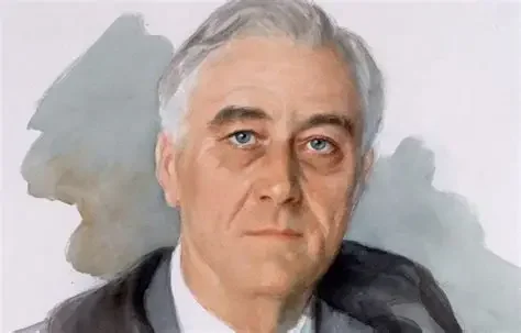A painting of a middle-aged man with gray hair and blue eyes, wearing a white shirt and a black jacket, with a neutral expression.