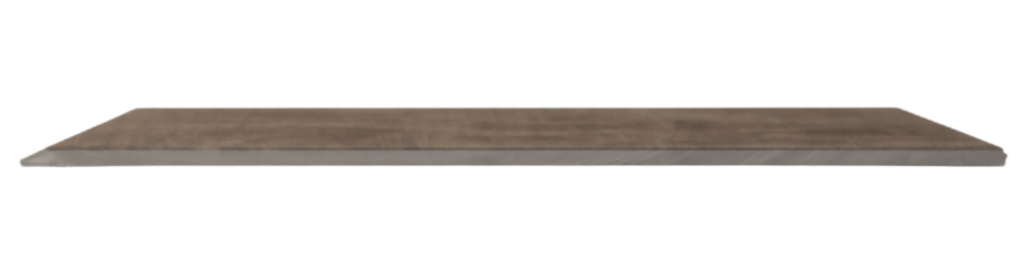 A long wooden table with a dark wood finish and a light-colored base.