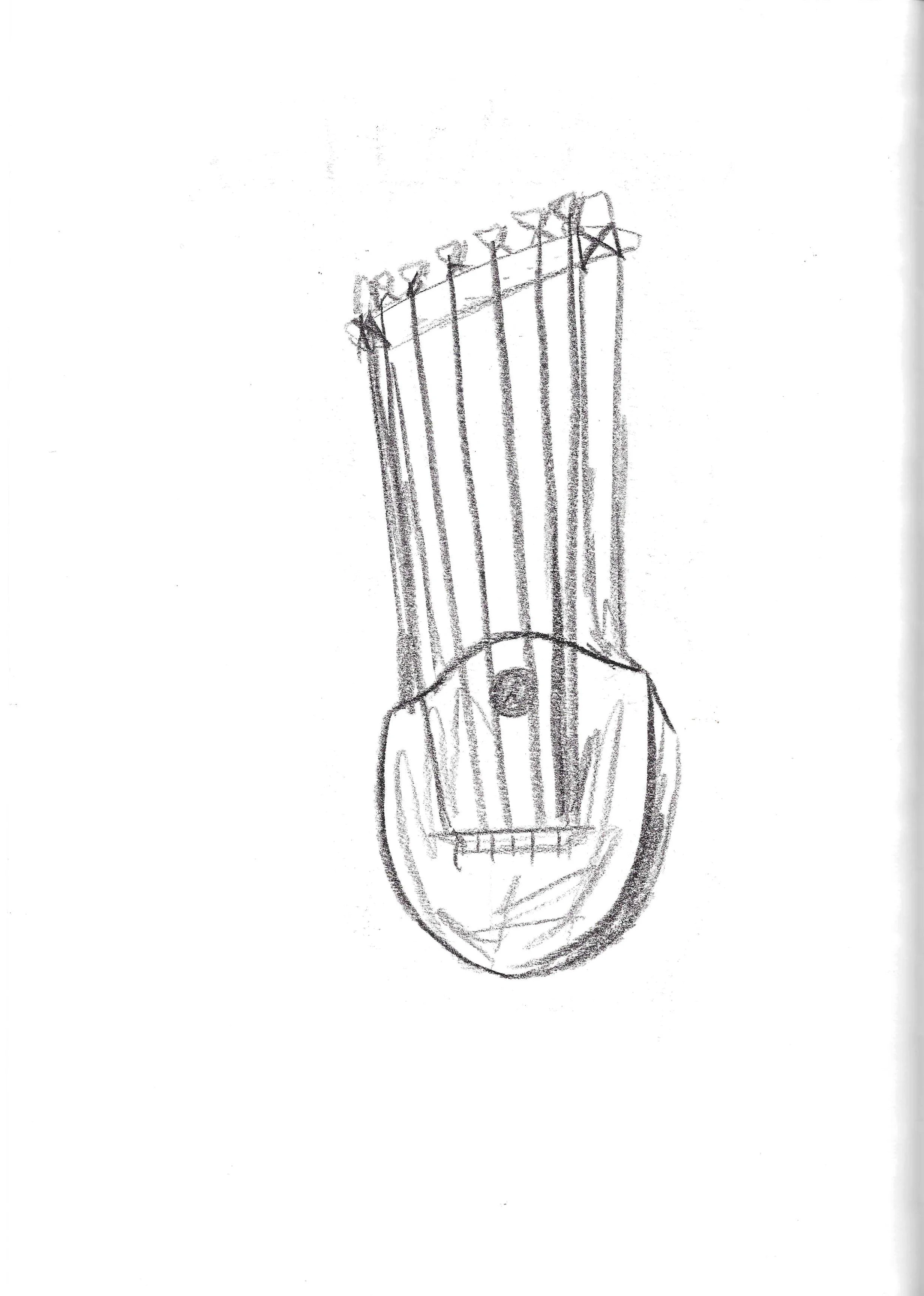 A hand-drawn sketch of a lyre.