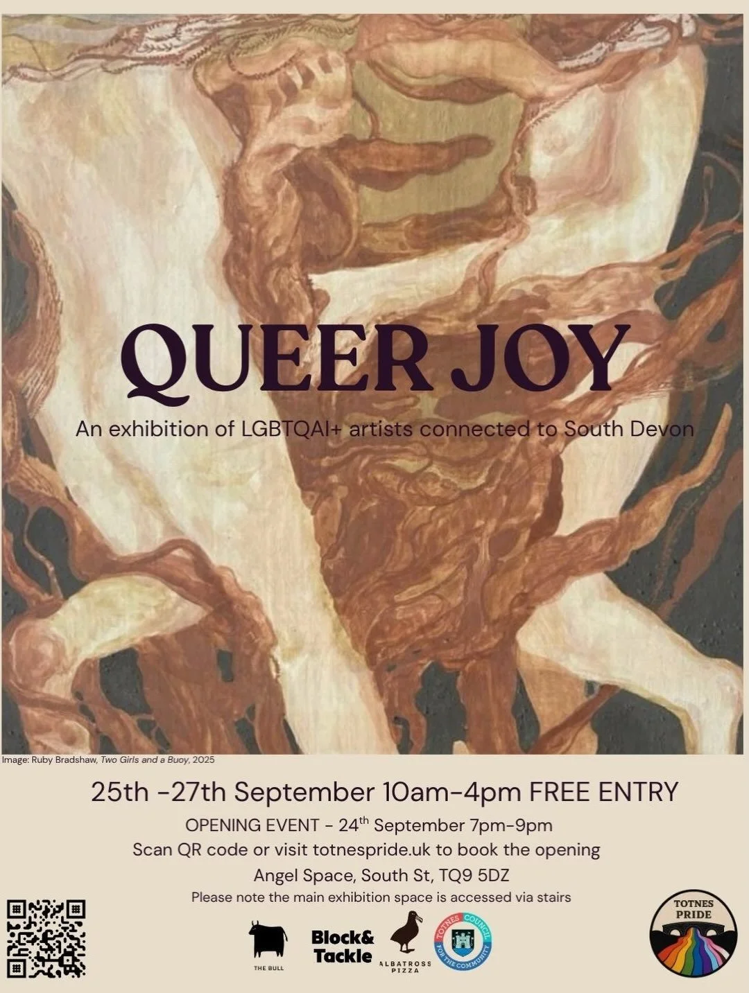 We are beyond thrilled to announce our Queer Joy art exhibition , it&rsquo;s opening event and the south Devon LGBTQIA artists that have been curated for this unique 4 day free exhibition running over the whole Totnes Pride weekend . The opening even