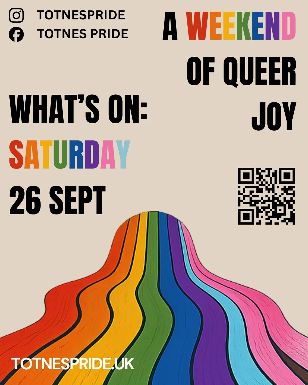 Saturday 26th September is a date for your diaries!
Two weeks today our Pride weekend will be in full swing, with creativity, movement, music, and celebration across the town. 
See the full programme for tickets and further info. 
We are so excited t