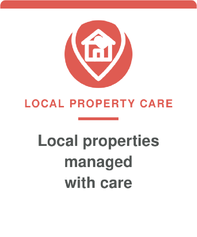 Logo with house inside a location pin and text 'Local Property Care'. Slogan 'Local properties managed with care'.