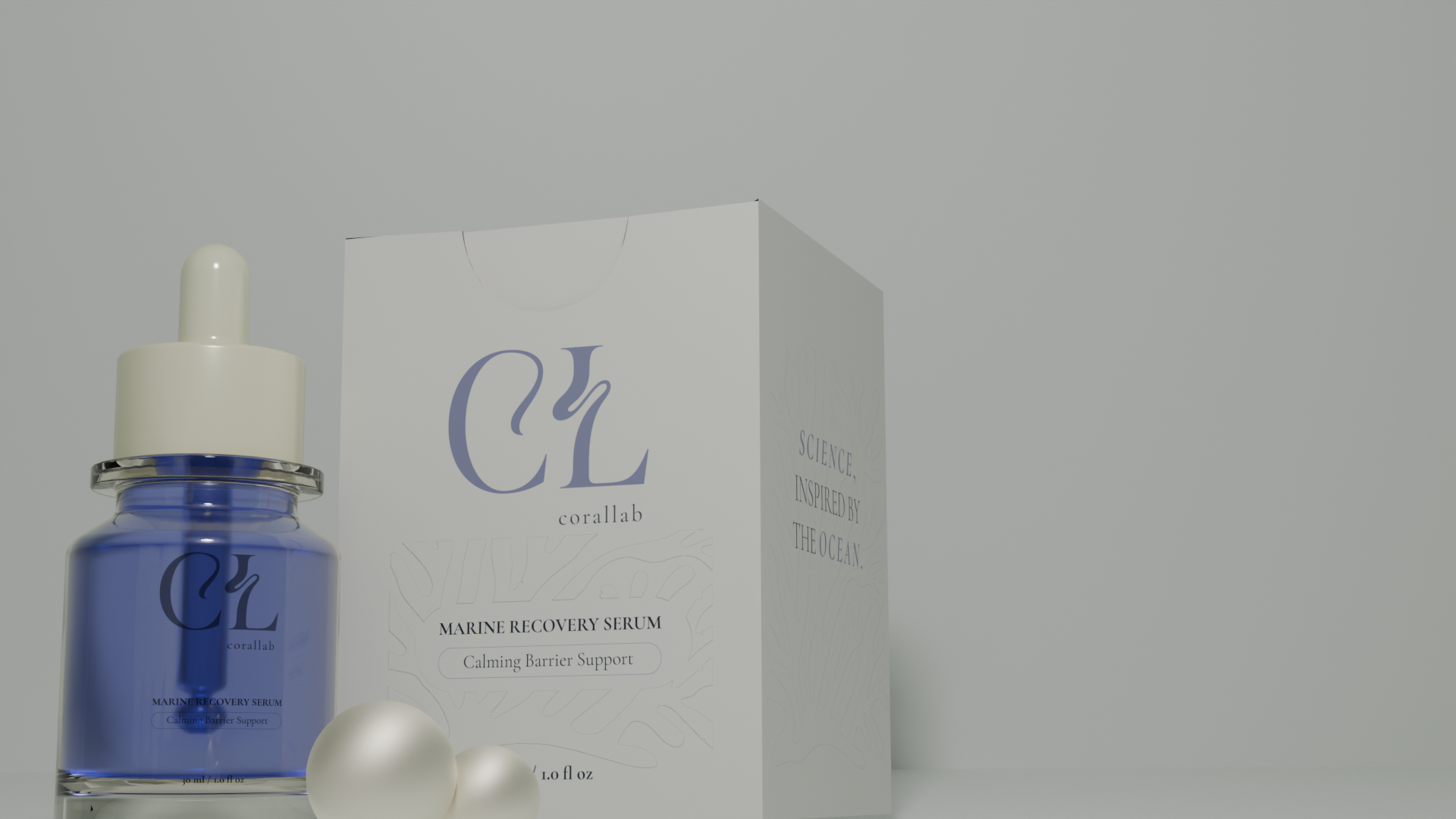 Corallab kozmetik serum ambalaj tasarımı ve premium skincare marka kimliği çalışması.