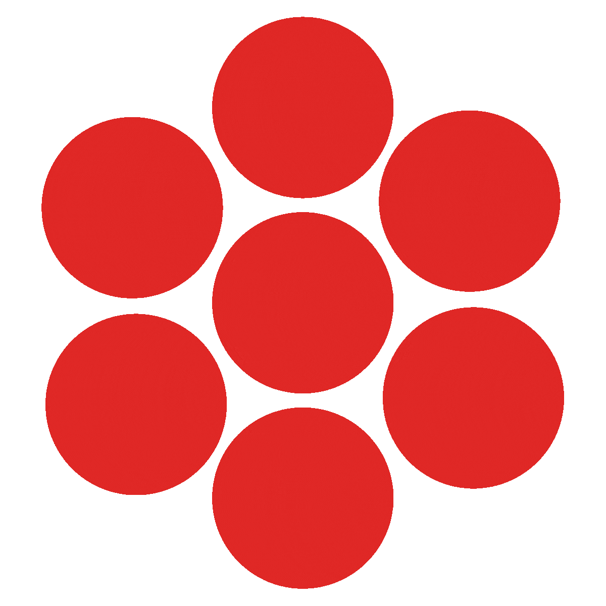 Red background with seven slightly transparent red circles arranged in a honeycomb pattern.