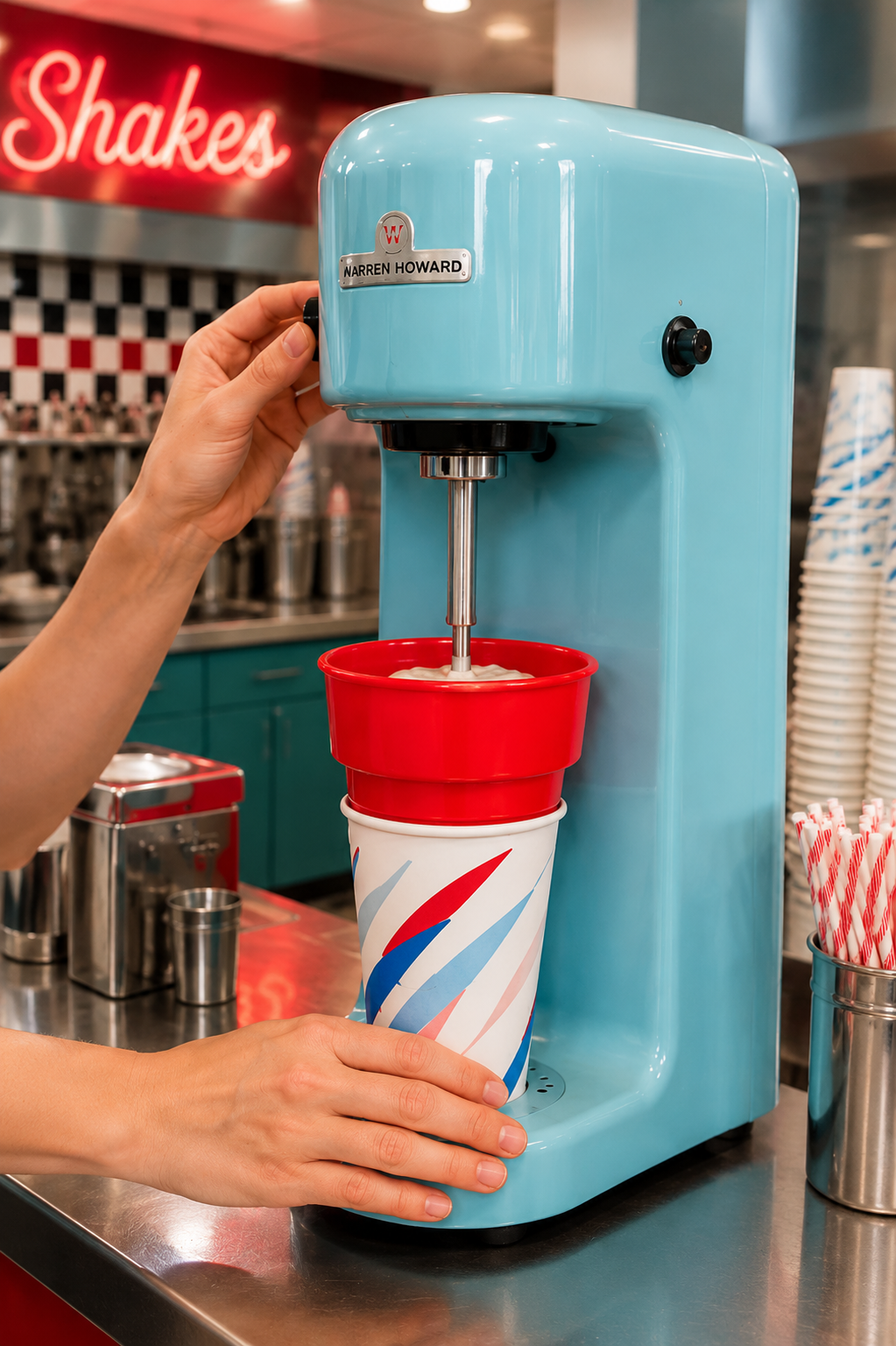 PlasTech commercial malt collar being used safely to ensure no ice cream shake spills out.