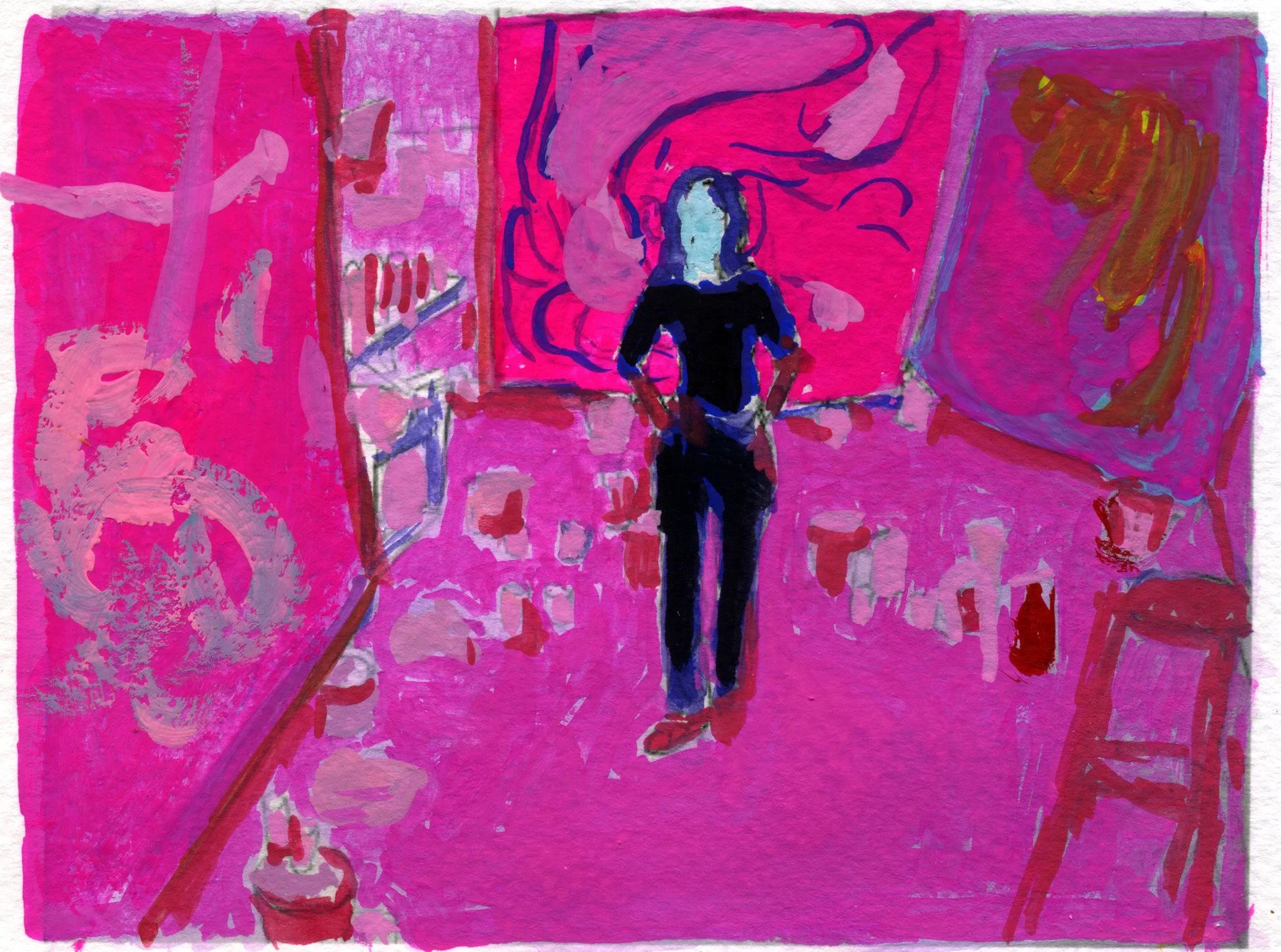 Inka in Her Studio, 2015 | Ink and gouache on paper | 6 in x 9 in.