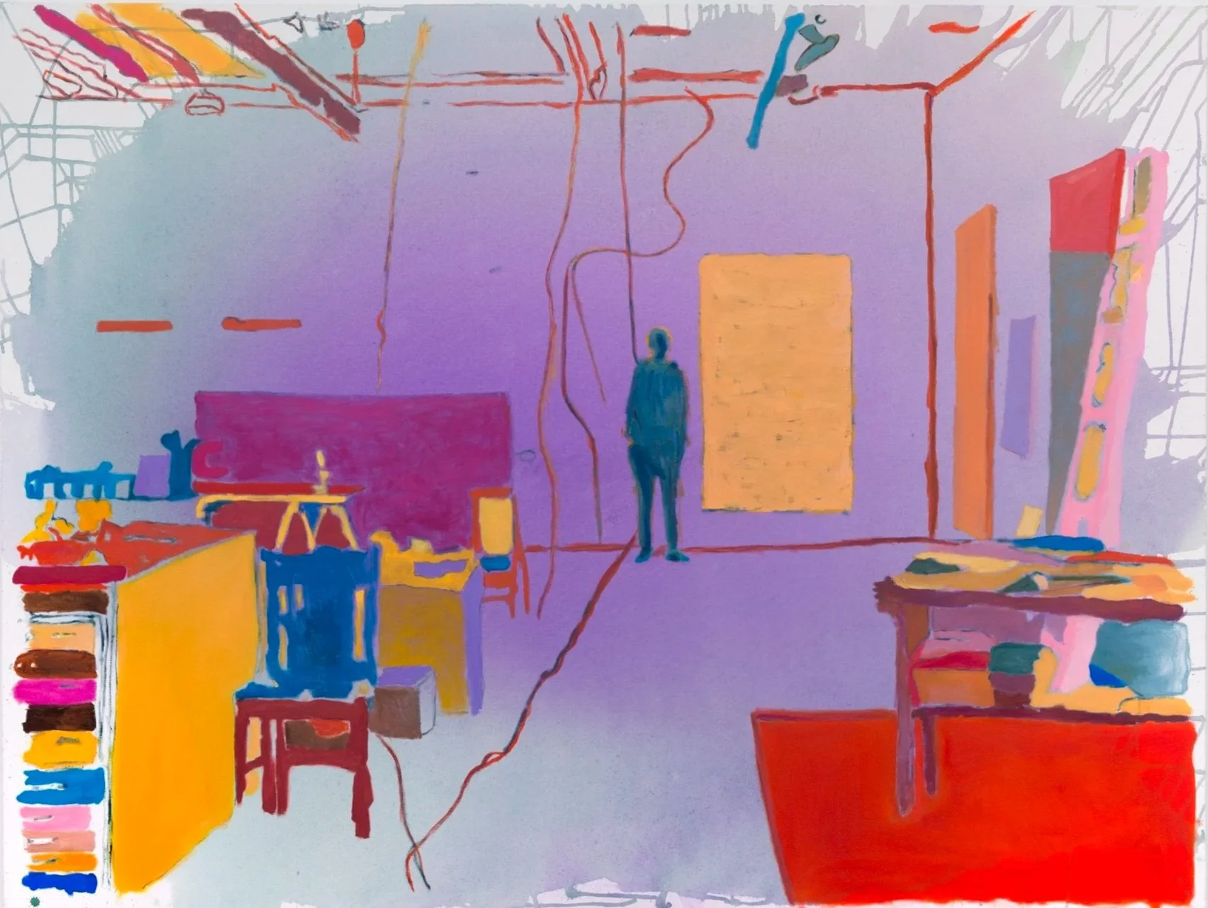 Kate in Her Studio, 2016 | Acrylic ink and oil on canvas | 54 in x 72 in.