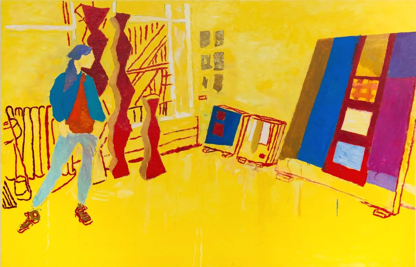 Josephine in Her Studio, 2014–2016 | Flashe and oil on canvas | 60 in x 93 in.