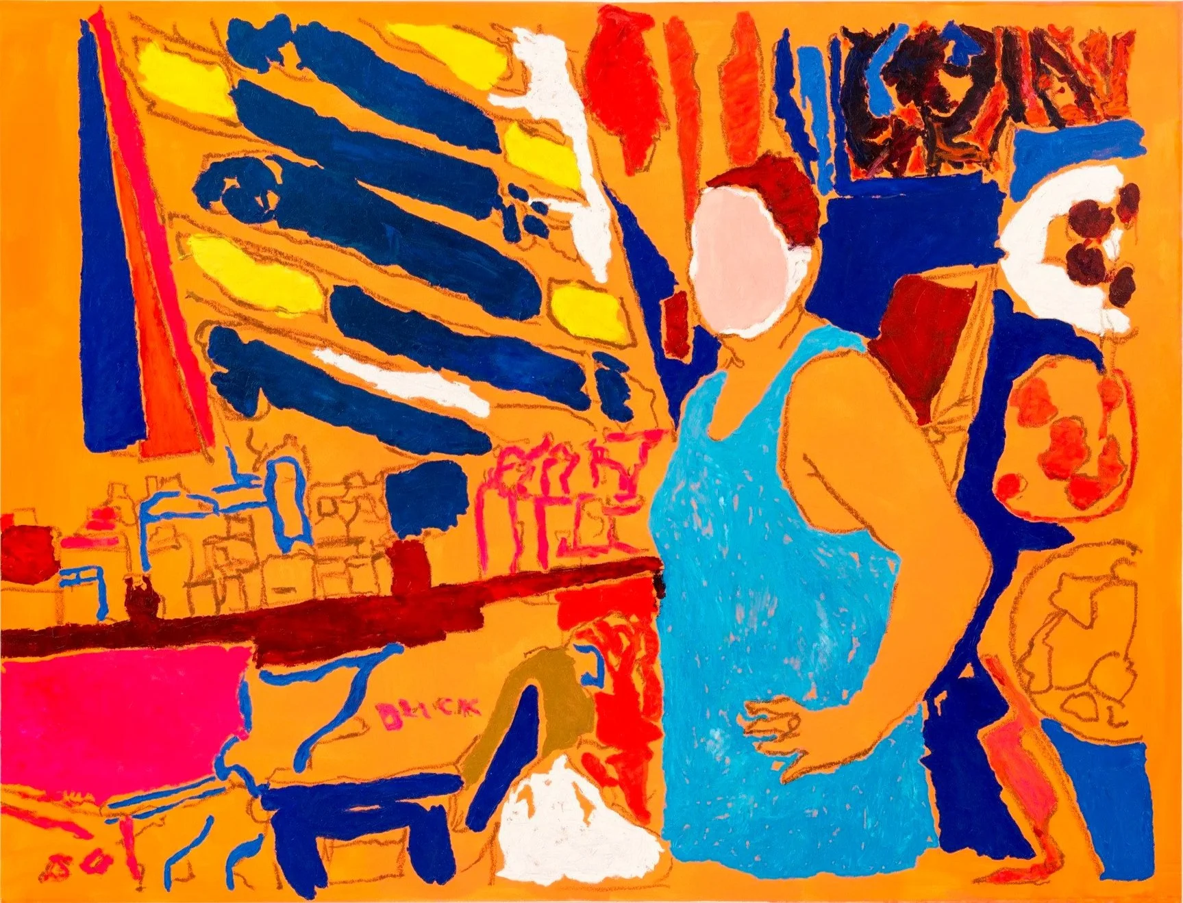 Katherine in Her Studio, 2015 | Flashe and oil on canvas | 65 in x 85 in.