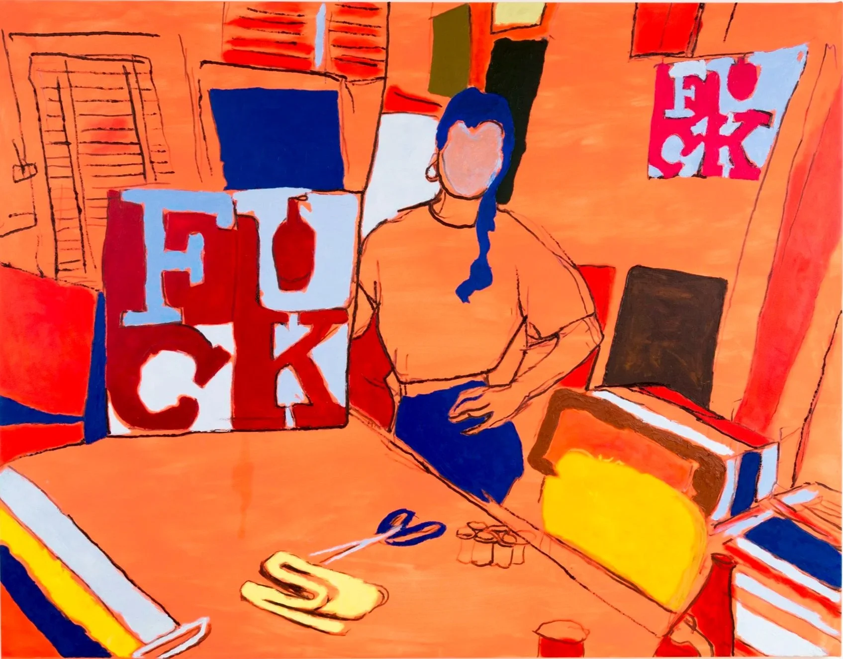 Marlene in Her Studio, 2015 | Flashe and oil on canvas | 64 in x 82 in.