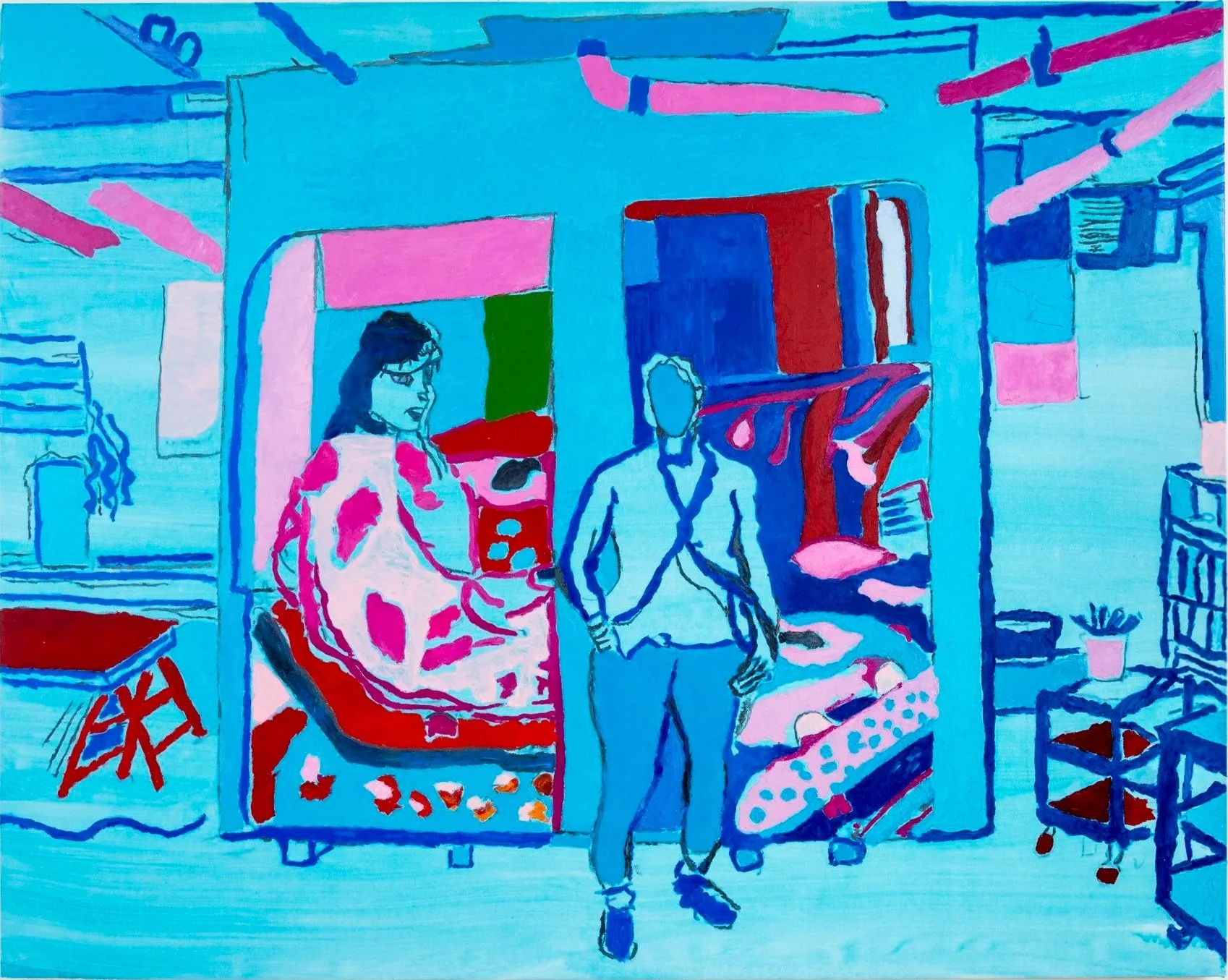 Mickalene in Her Studio, 2015 | Flashe and oil on canvas | 64 in x 80 in.