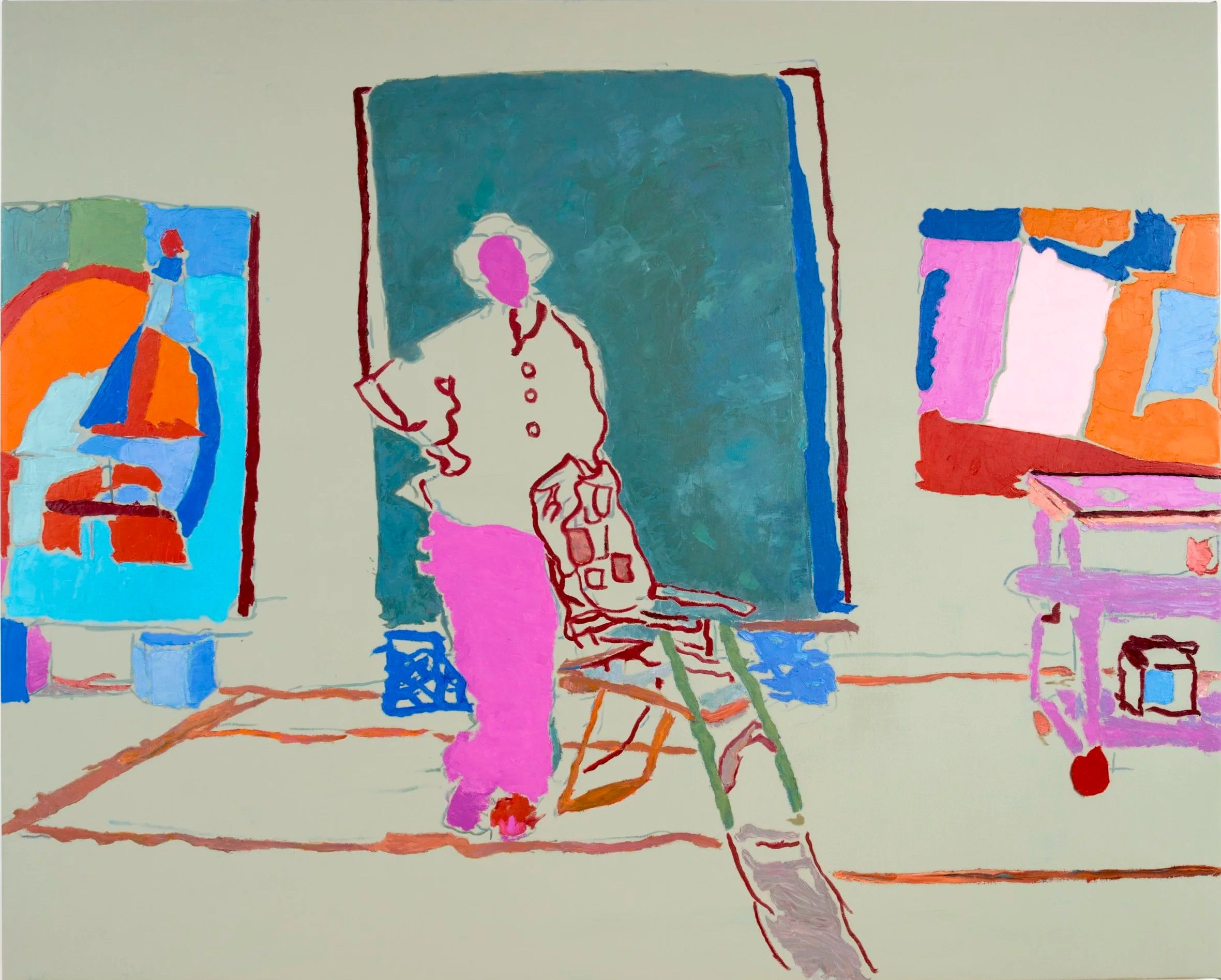 Amy in Her Studio, 2014 | Flashe and oil on canvas | 64 in x 80 in.