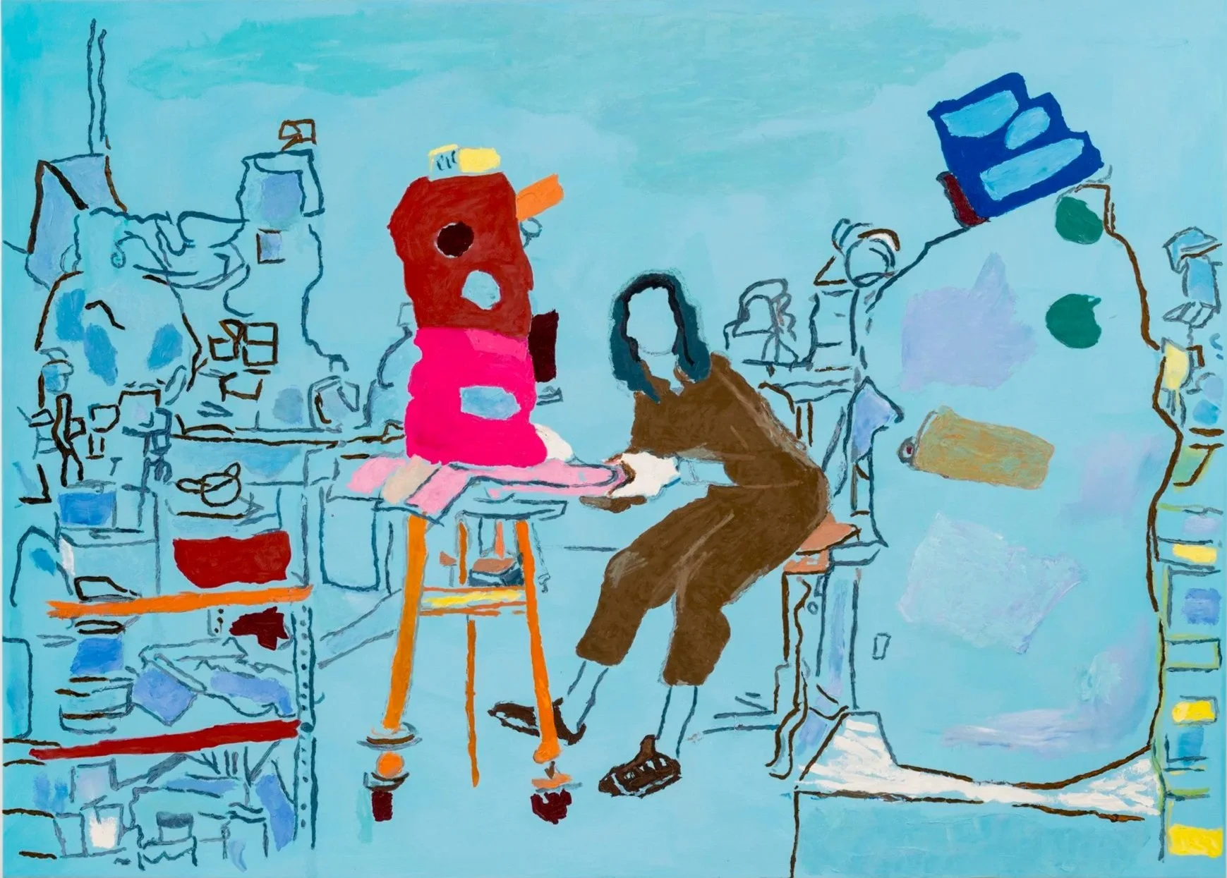 Arlene in Her Studio, 2015 | Flashe and oil on canvas | 64 in x 89 in.
