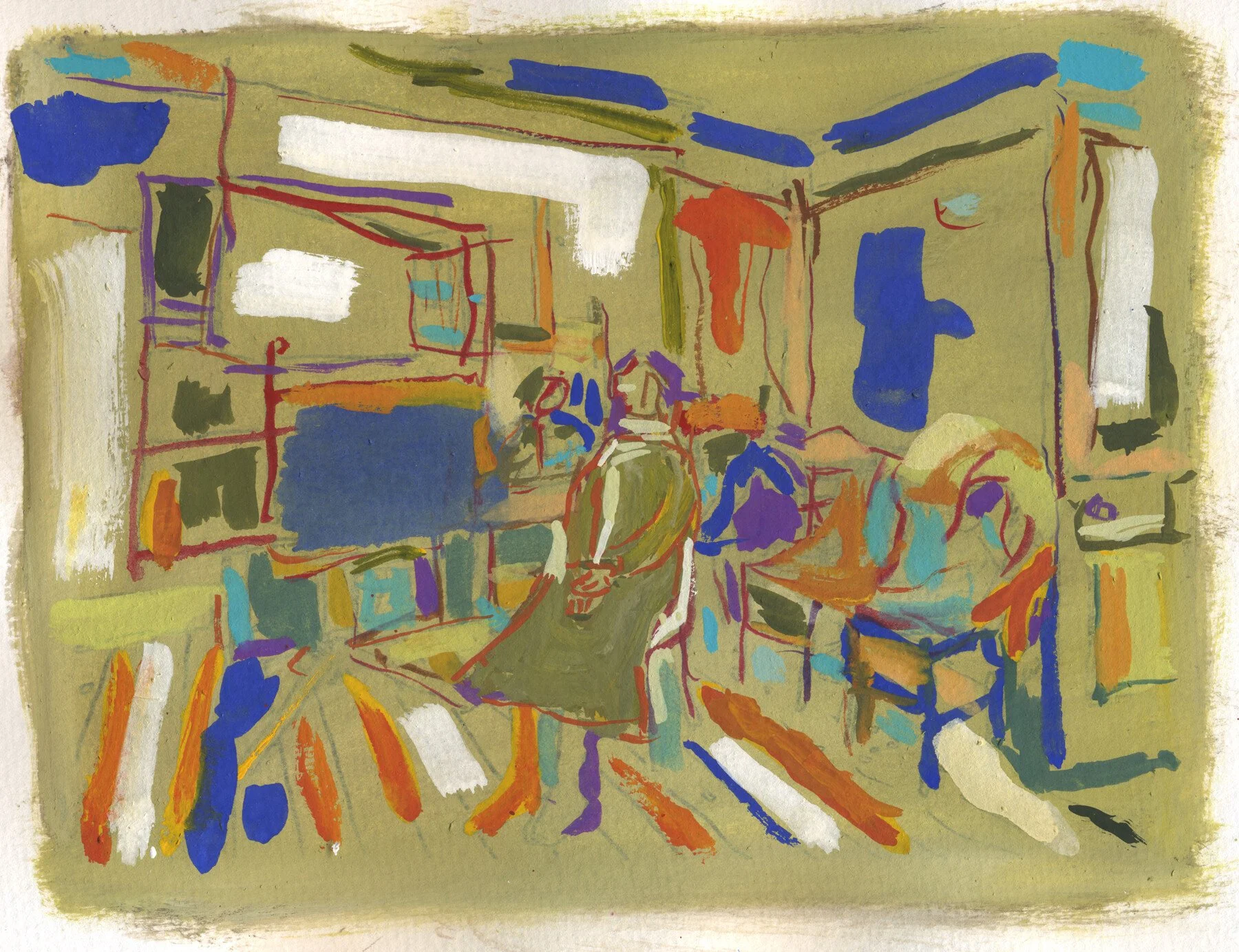 Shio in Her Studio 2, 2016 | Acrylic ink and gouache on paper | 7 in x 10 in.