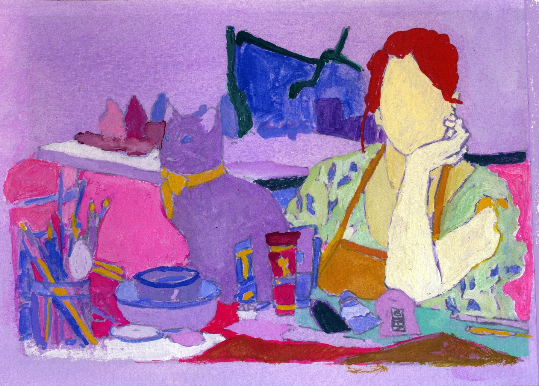 Tracey in Her Studio, 2016 | Ink and gouache on paper | 6 in x 9 in.