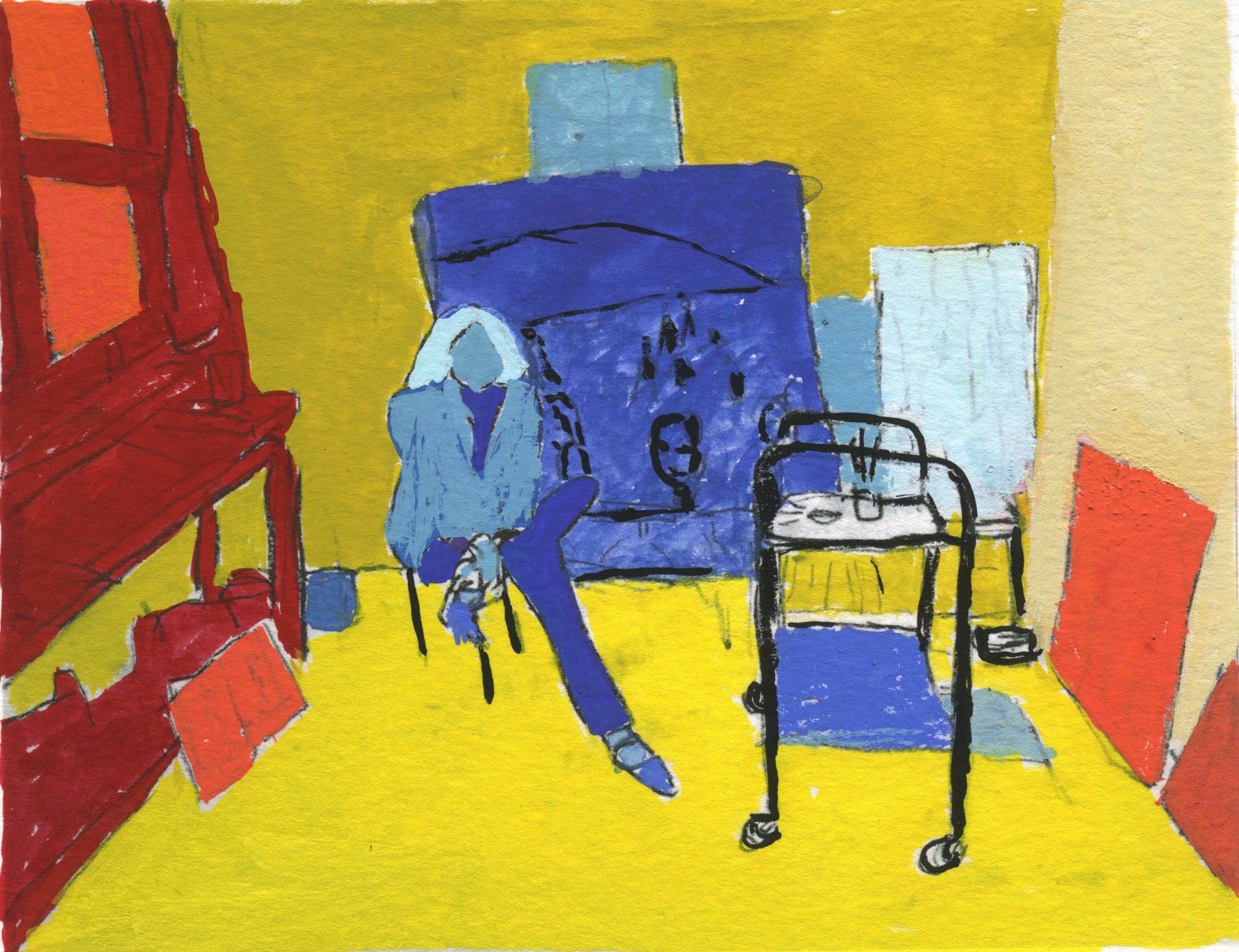 Mamma in Her Studio, 2014 | Ink and gouache on paper | 6 in x 9 in.