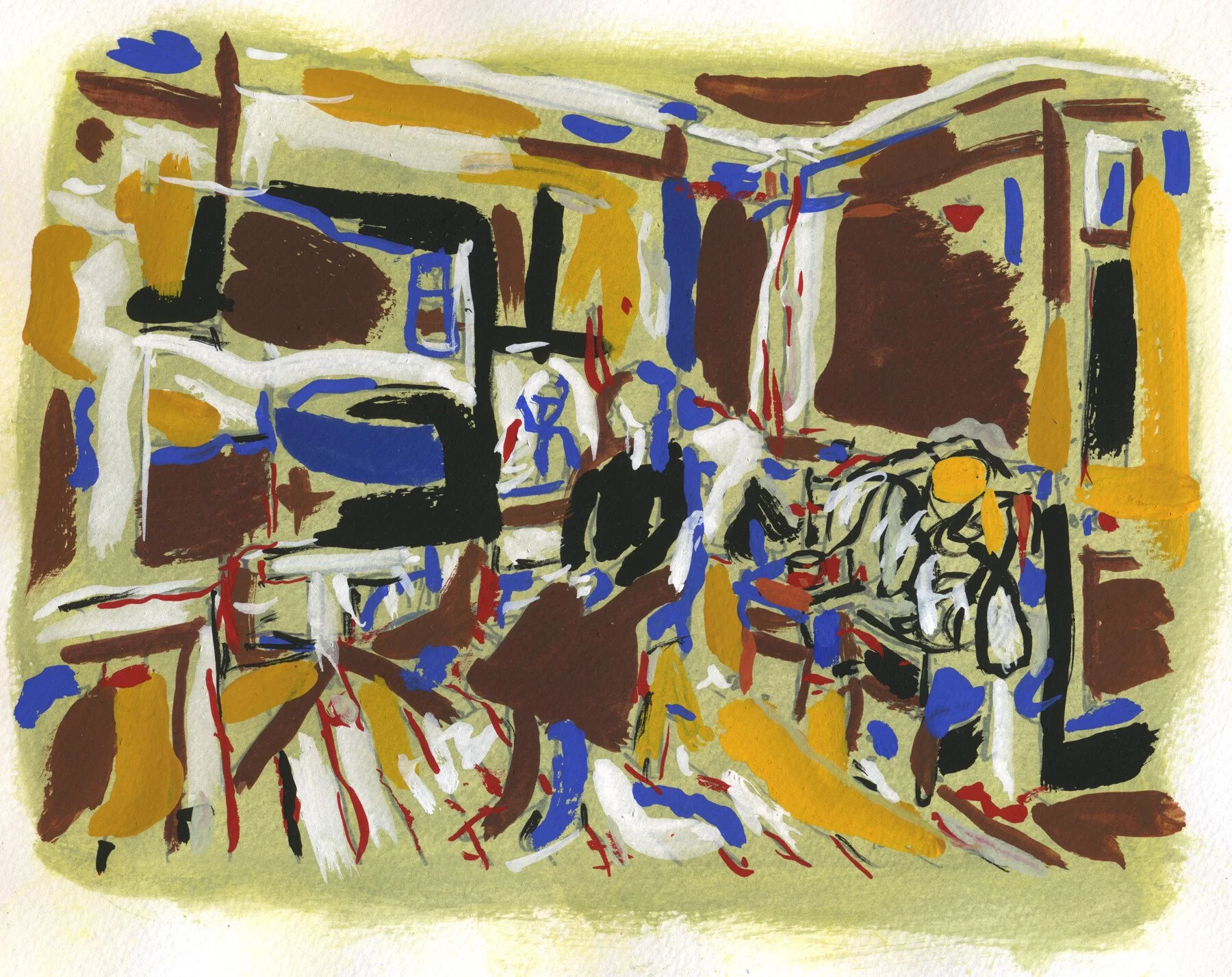 Celia in Her Studio 1, 2016 | Ink and gouache on paper | 10 in x 7 in.