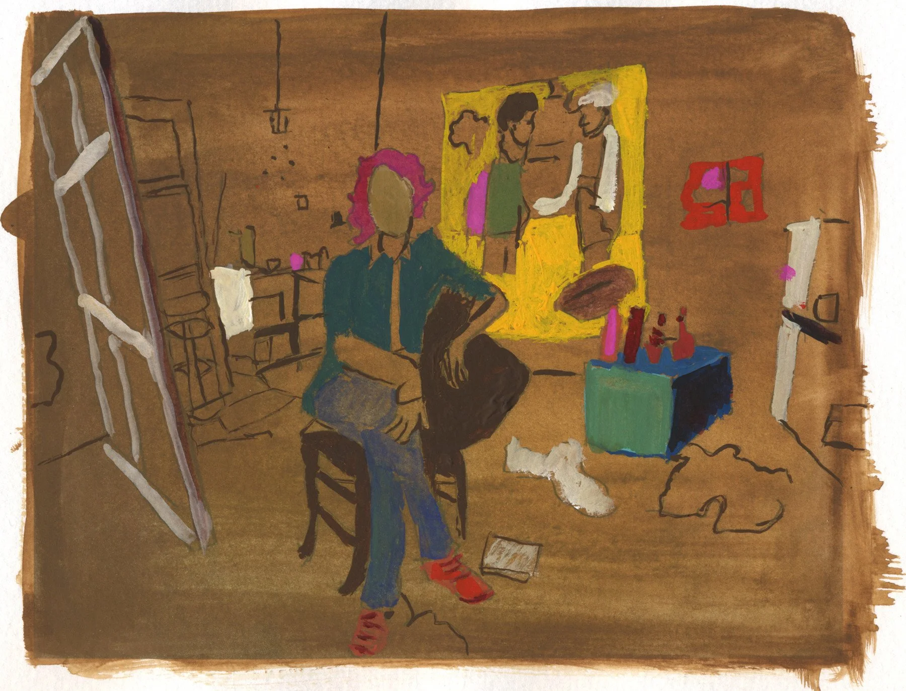 Dana in Her Studio, 2016 | Ink and gouache on paper | 6 in x 9 in.