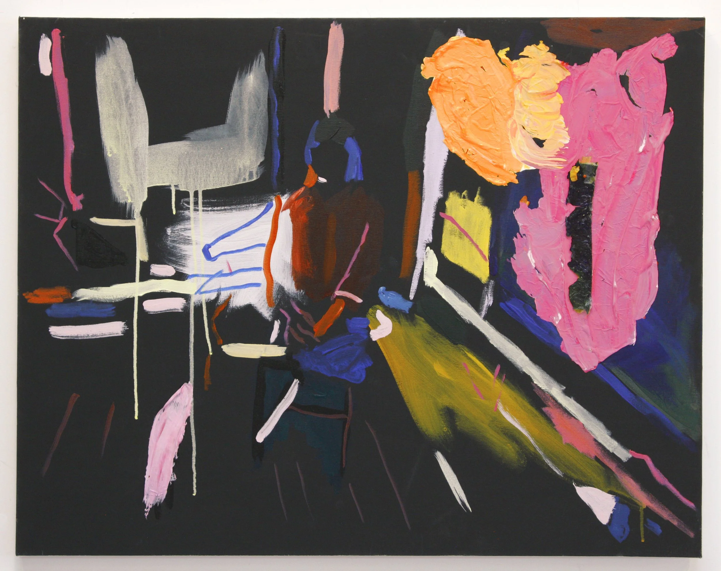 Julia in Her Studio, 2019 | Acrylic and paint skins on canvas | 28 in x 36 in.