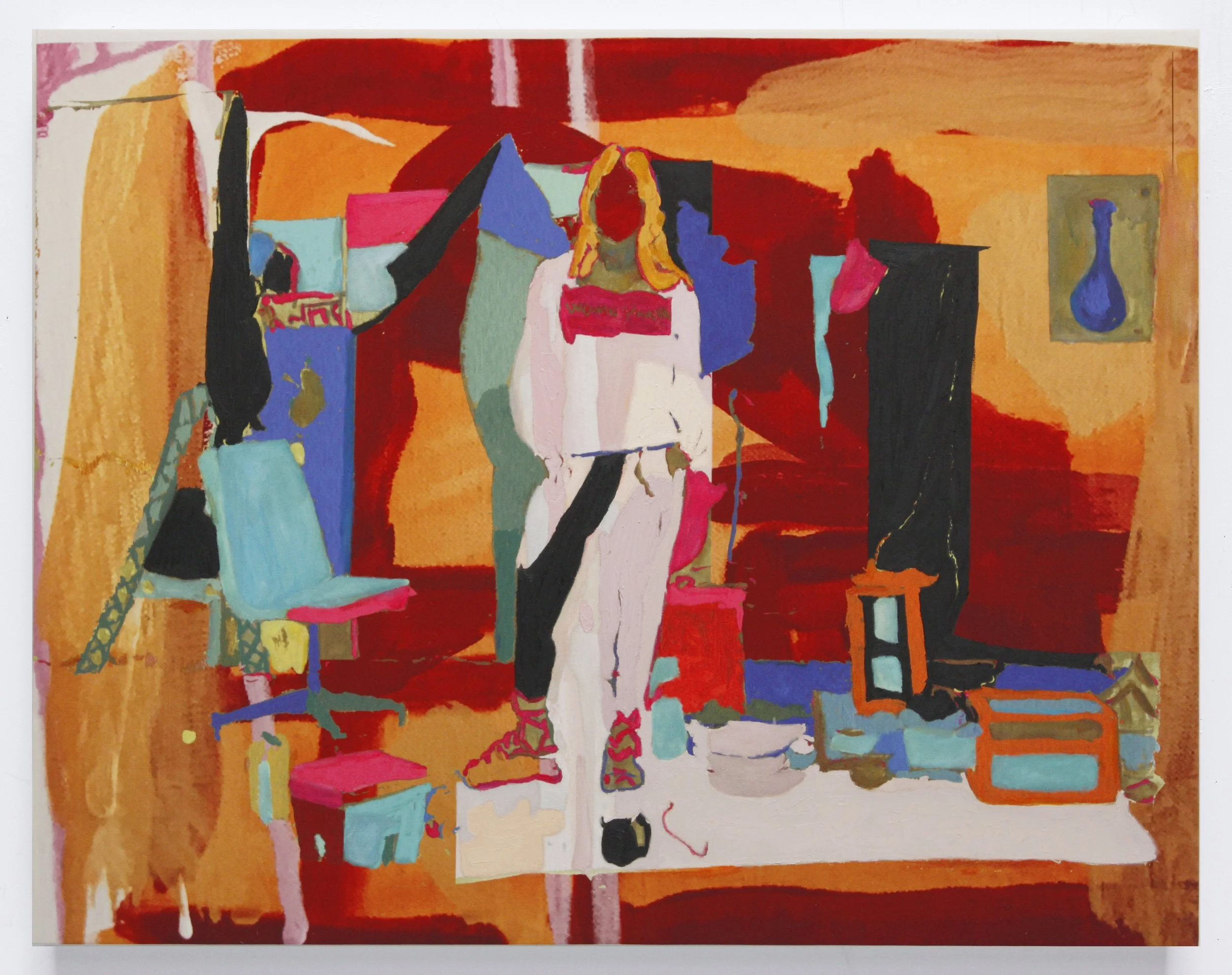 Sara in Her Studio 2, 2019 | Oil and inkjet on canvas | 28 in x 36 in.