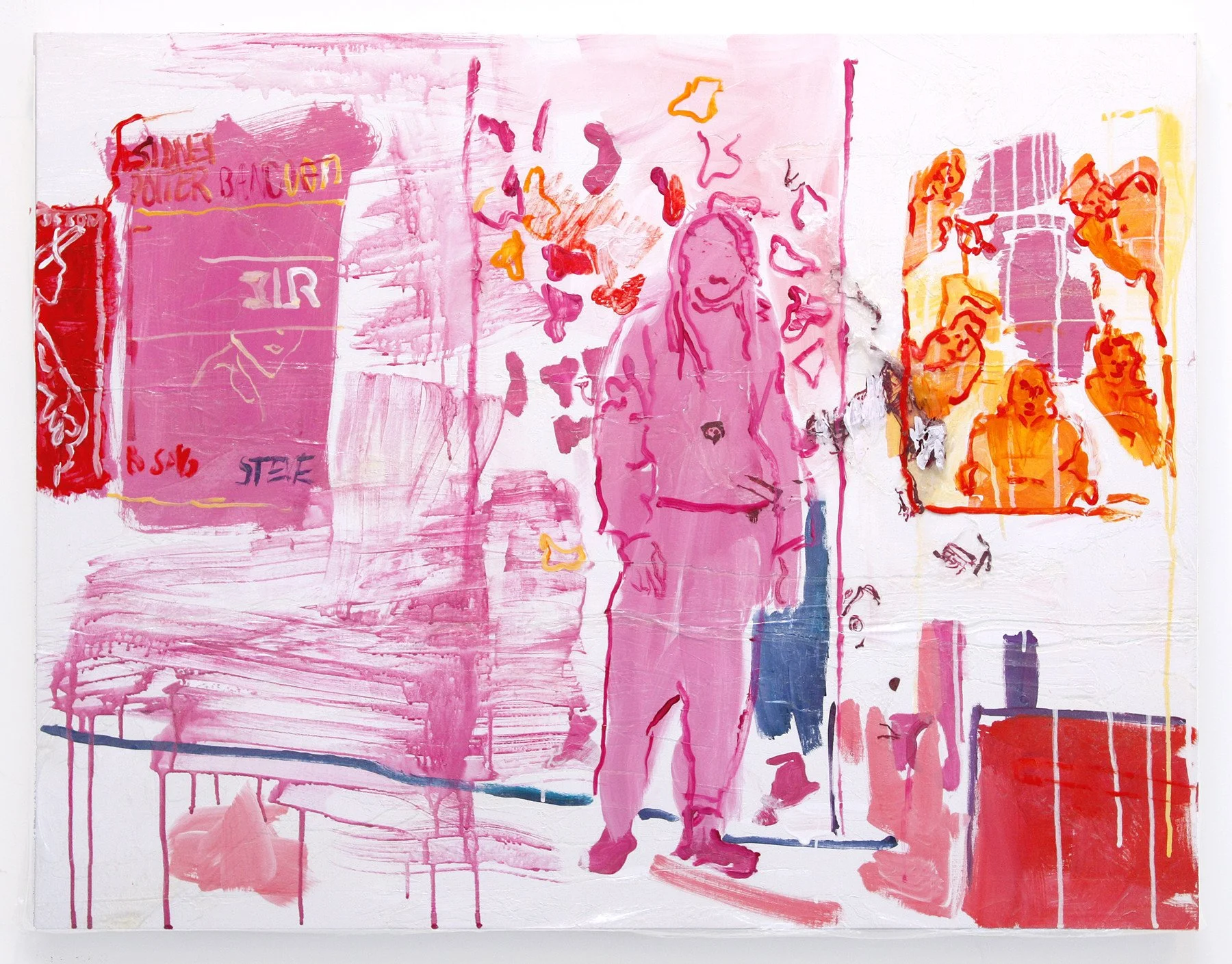 Martine in Her Studio 2, 2019 | Acrylic and paint skins on canvas | 28 in x 36 in.