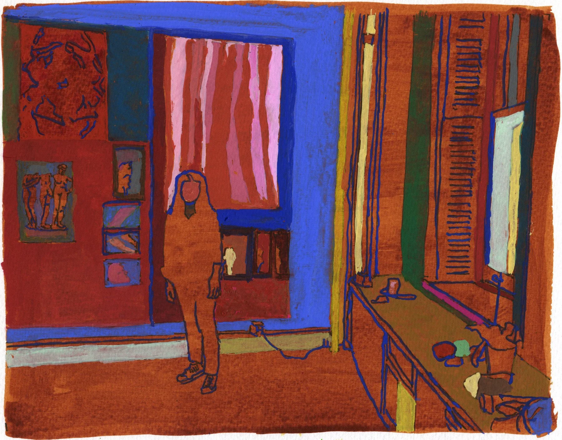 Aura in Her Studio, 2016 | Ink and gouache on paper | 7 in x 9 in.