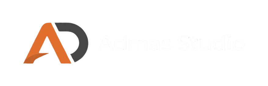 Logo of Admas Studio with a stylized letter 'A' in orange, gray, and blue, and the text 'Admas Studio' in white.