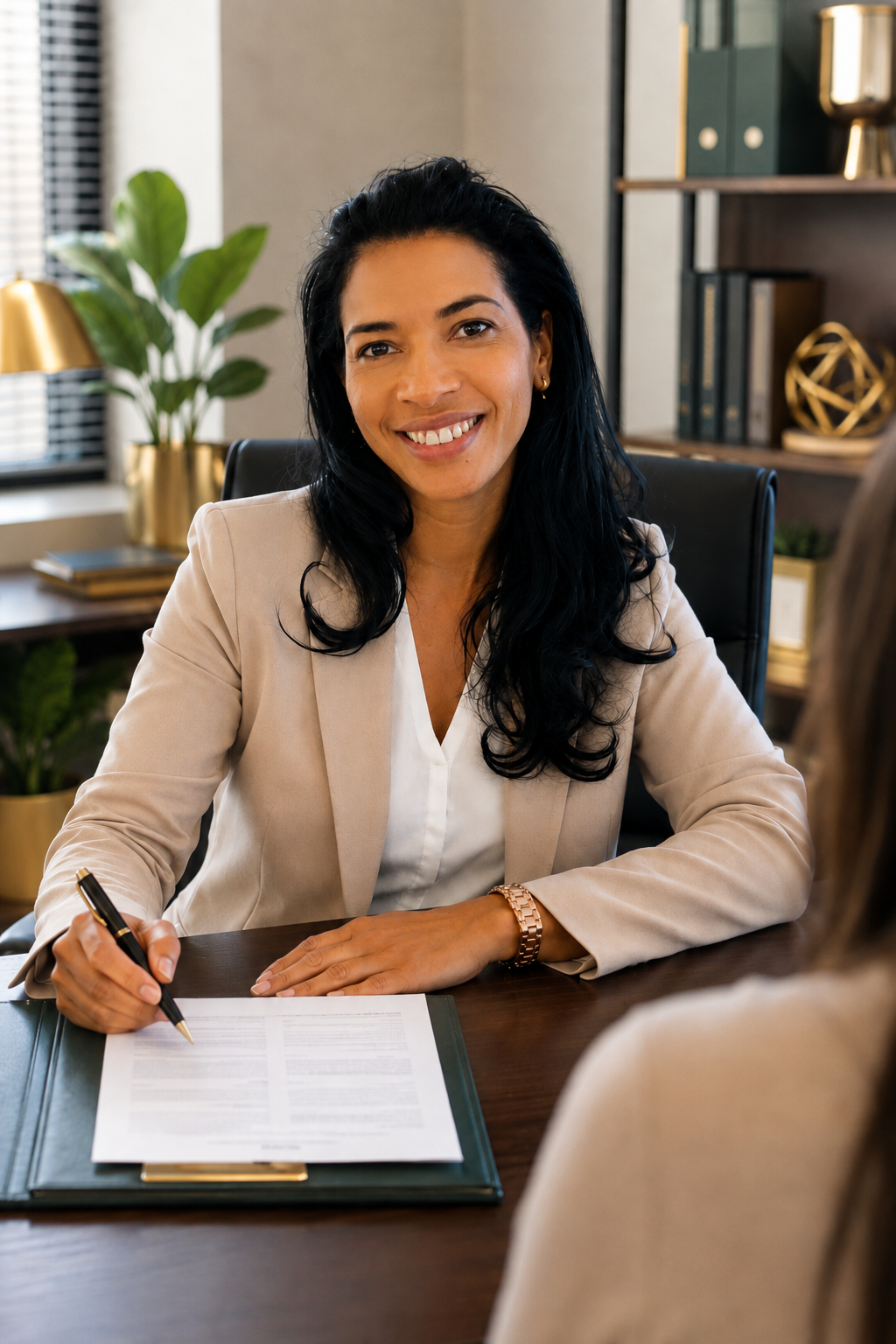 Businesswoman smiling during a meeting in an office