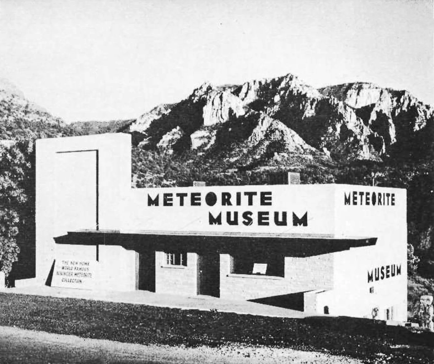 Black and white photo of the Sedona Meteorite Museum in 1956 on Main Street Sedona, Arizona.