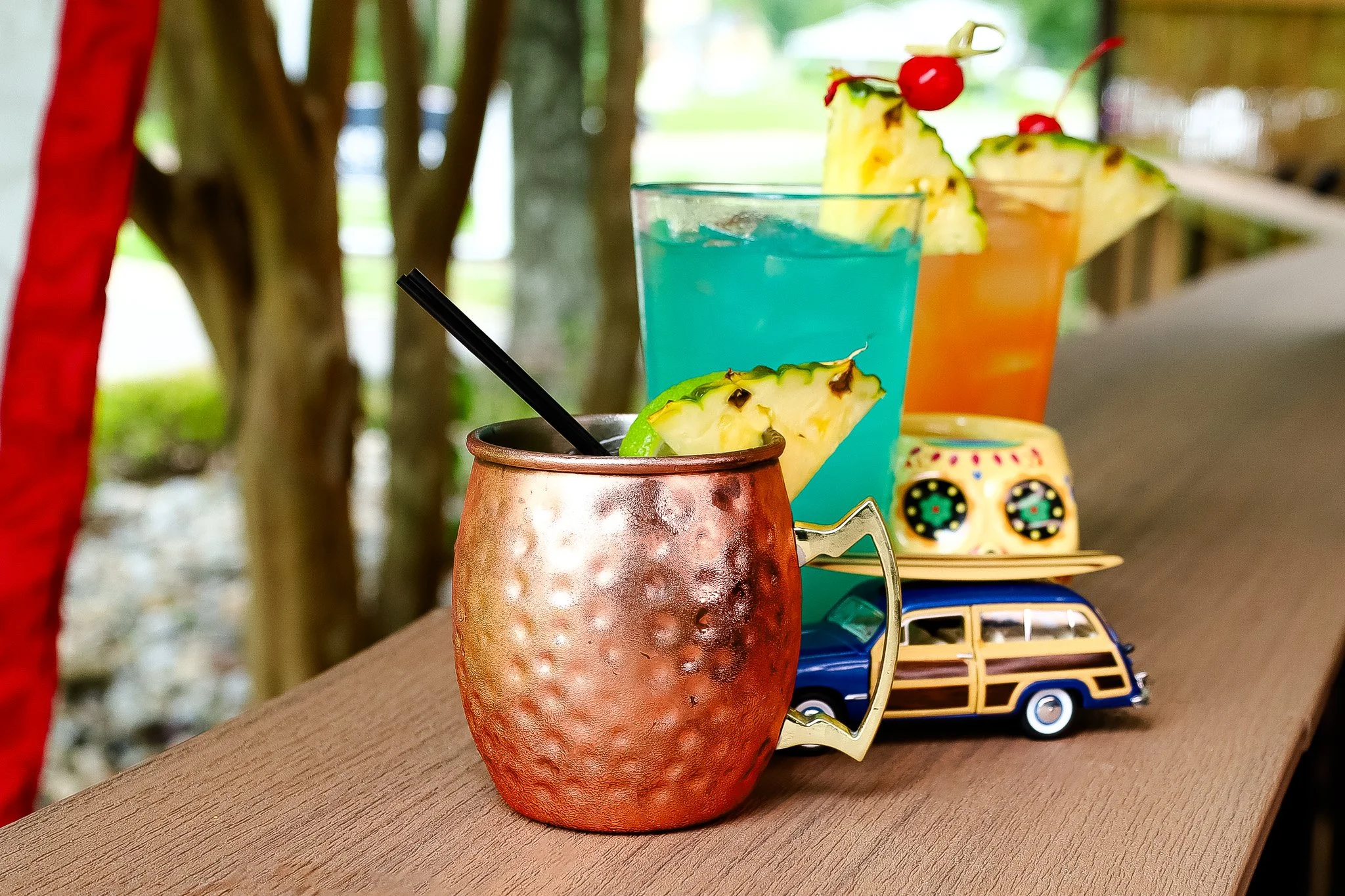 Tropical cocktails at the Longboards tiki bar