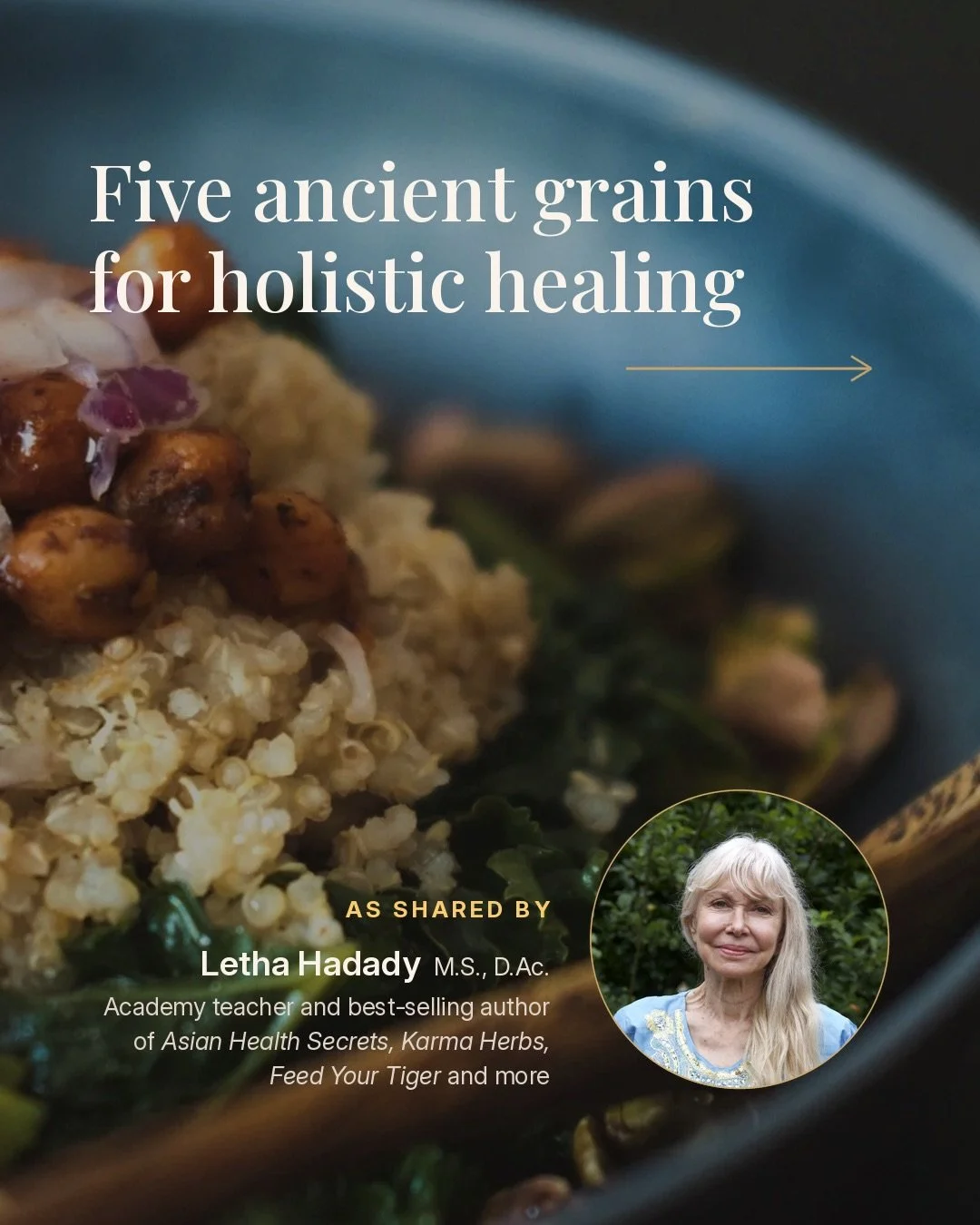 Five ancient grains, as shared by Letha Hadady. @lethahadadyofficial 

The distinction most people have never heard.

More calcium than milk.

Not a grain, not a seed.

The endurance food of Ethiopia&rsquo;s runners.

On dampness, and what dries it.
