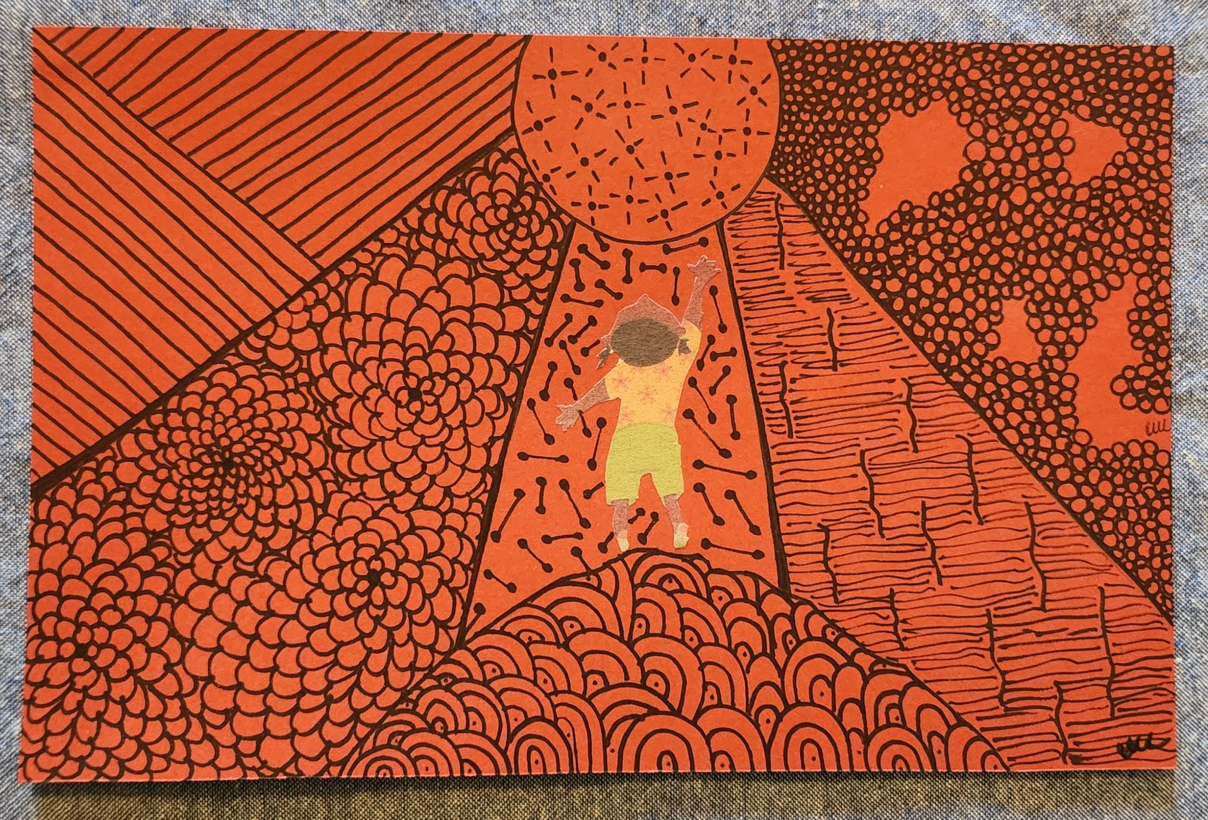 peace in the chaos ll - ink, reclaimed paper, collage