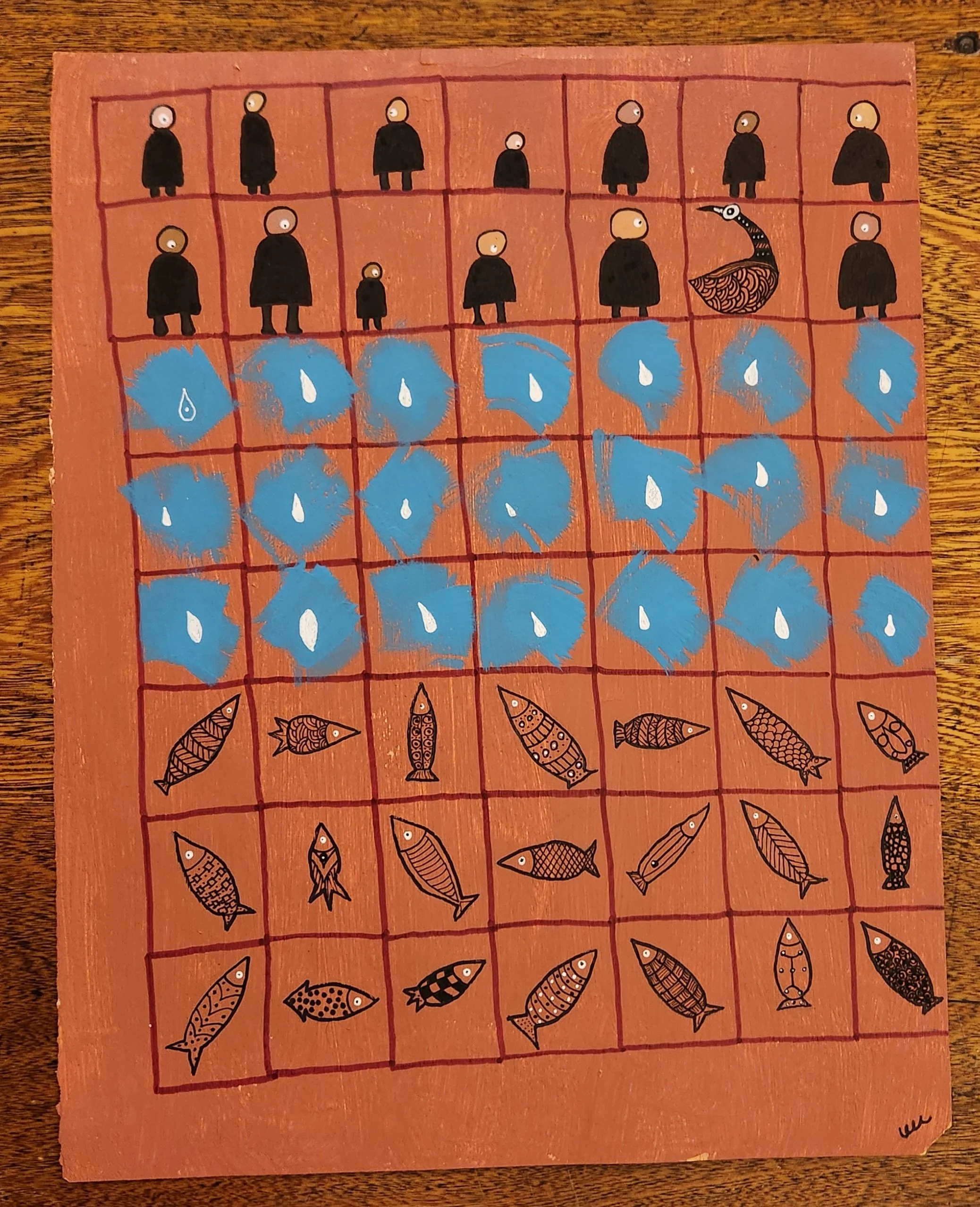division - 11" x 14" - 1939 journal paper, acrylic paints, markers, pens