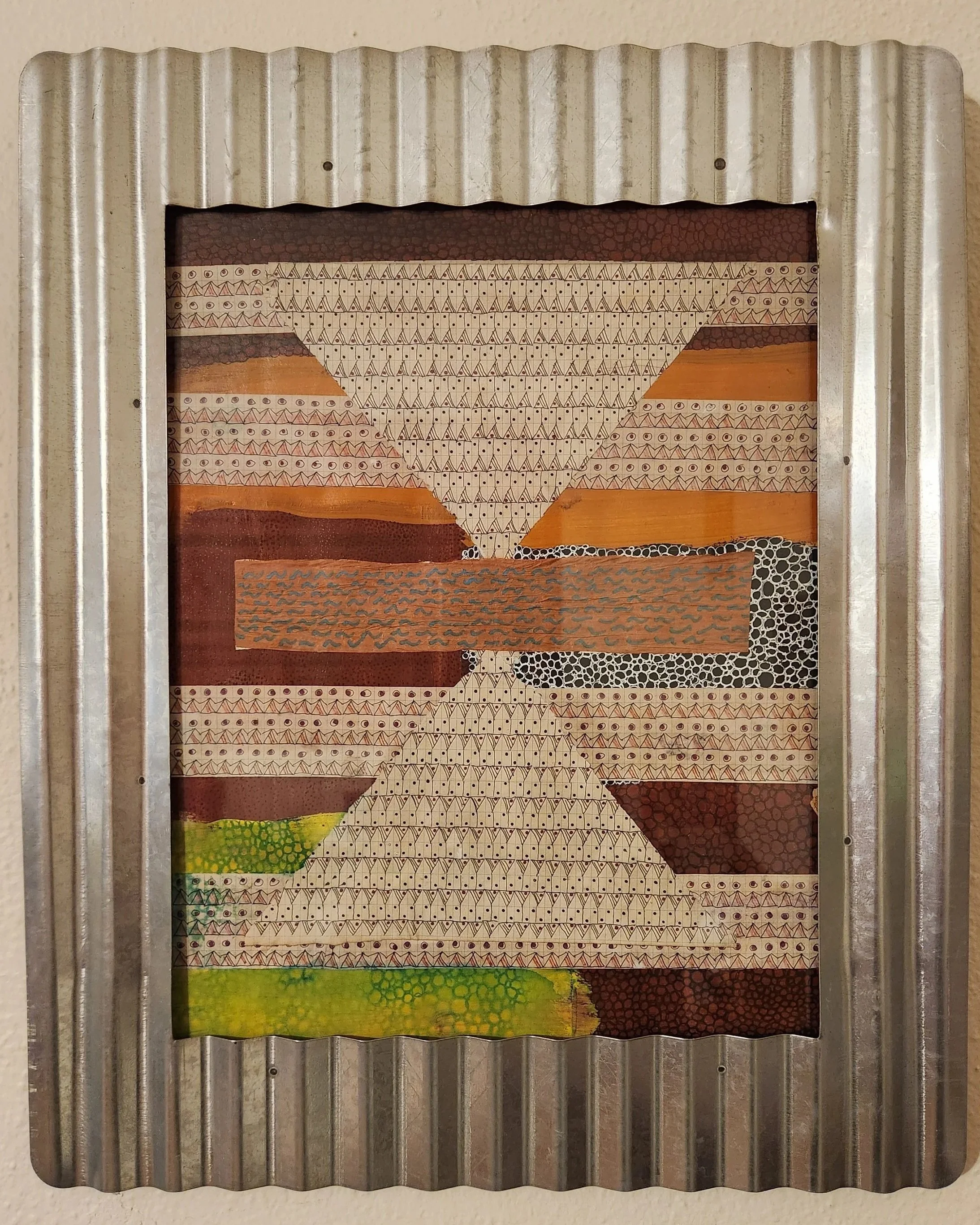 fenced in - 15" x 18" (framed) - ephemera, ink, marker, reclaimed papers