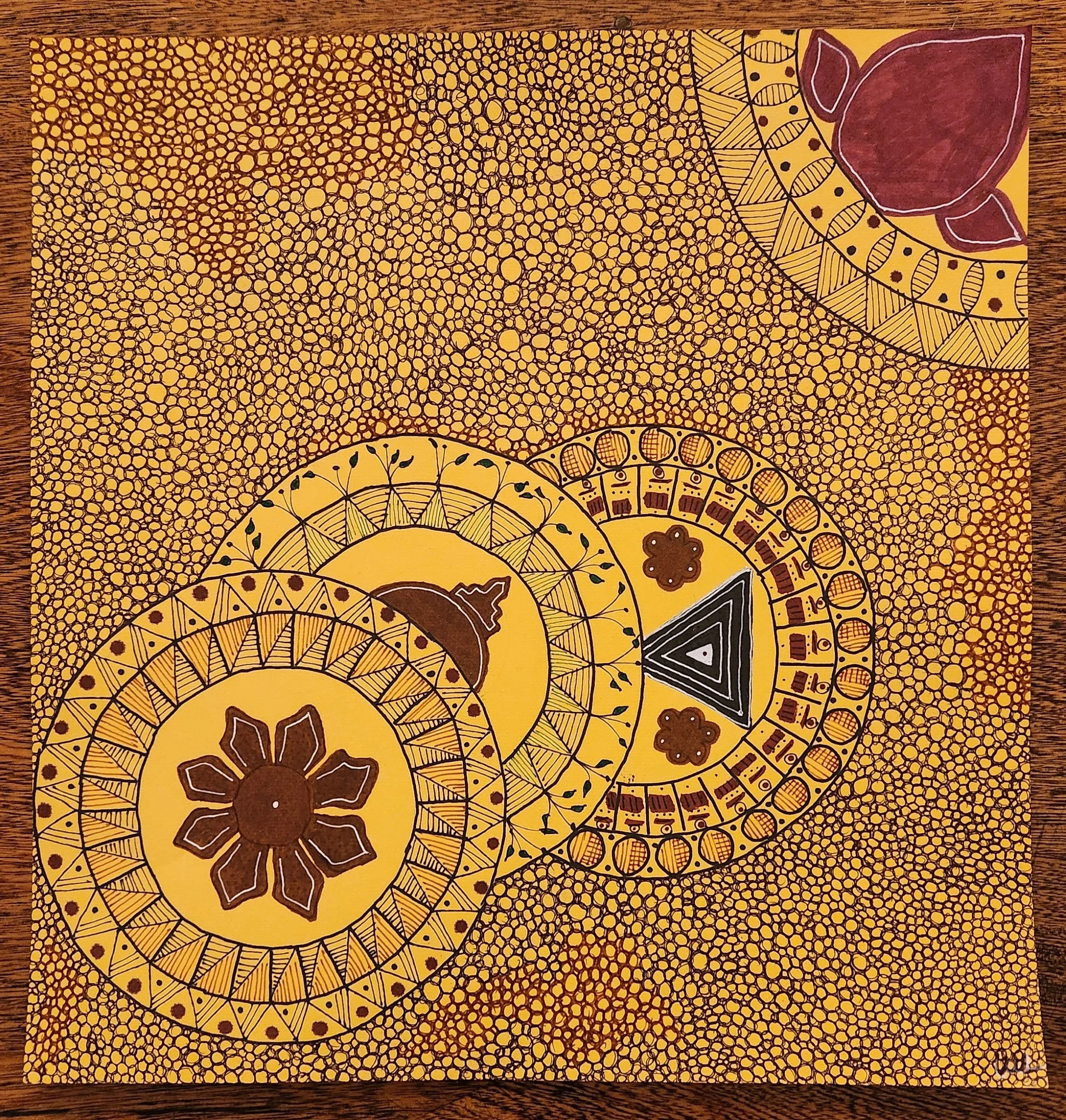 peace in the chaos lll - 12" x 11.5" - reclaimed paper, markers, inks/pens