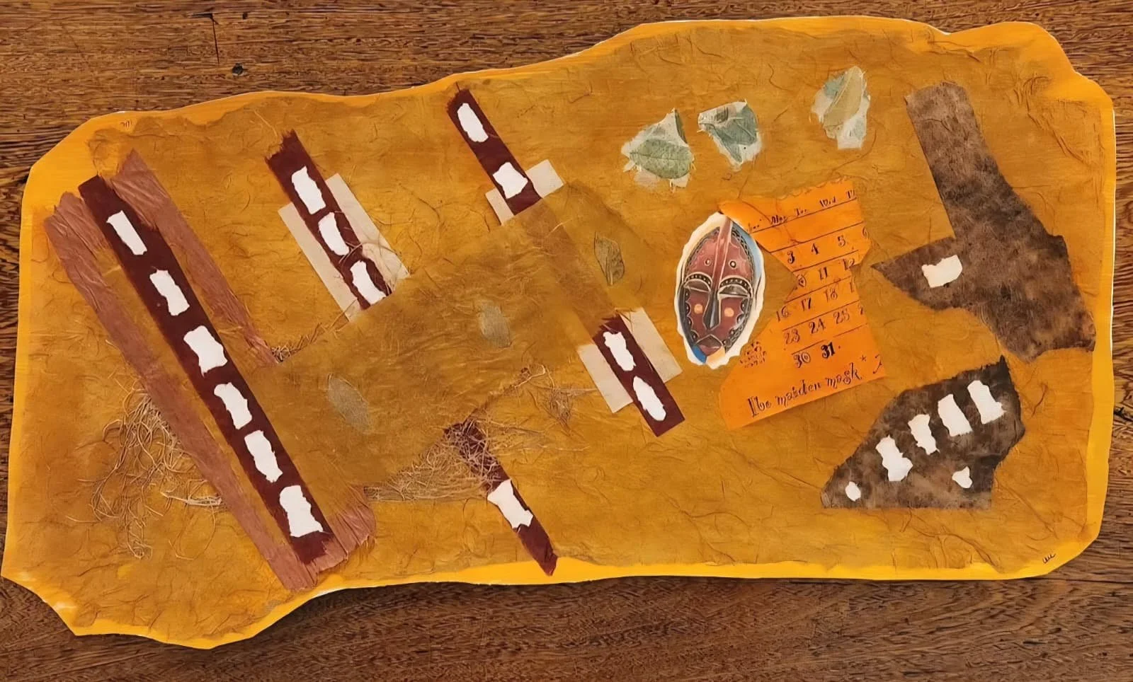 masked, boundaries - 25.5" x 15" - reclaimed cardboard, hanji, paint, collage