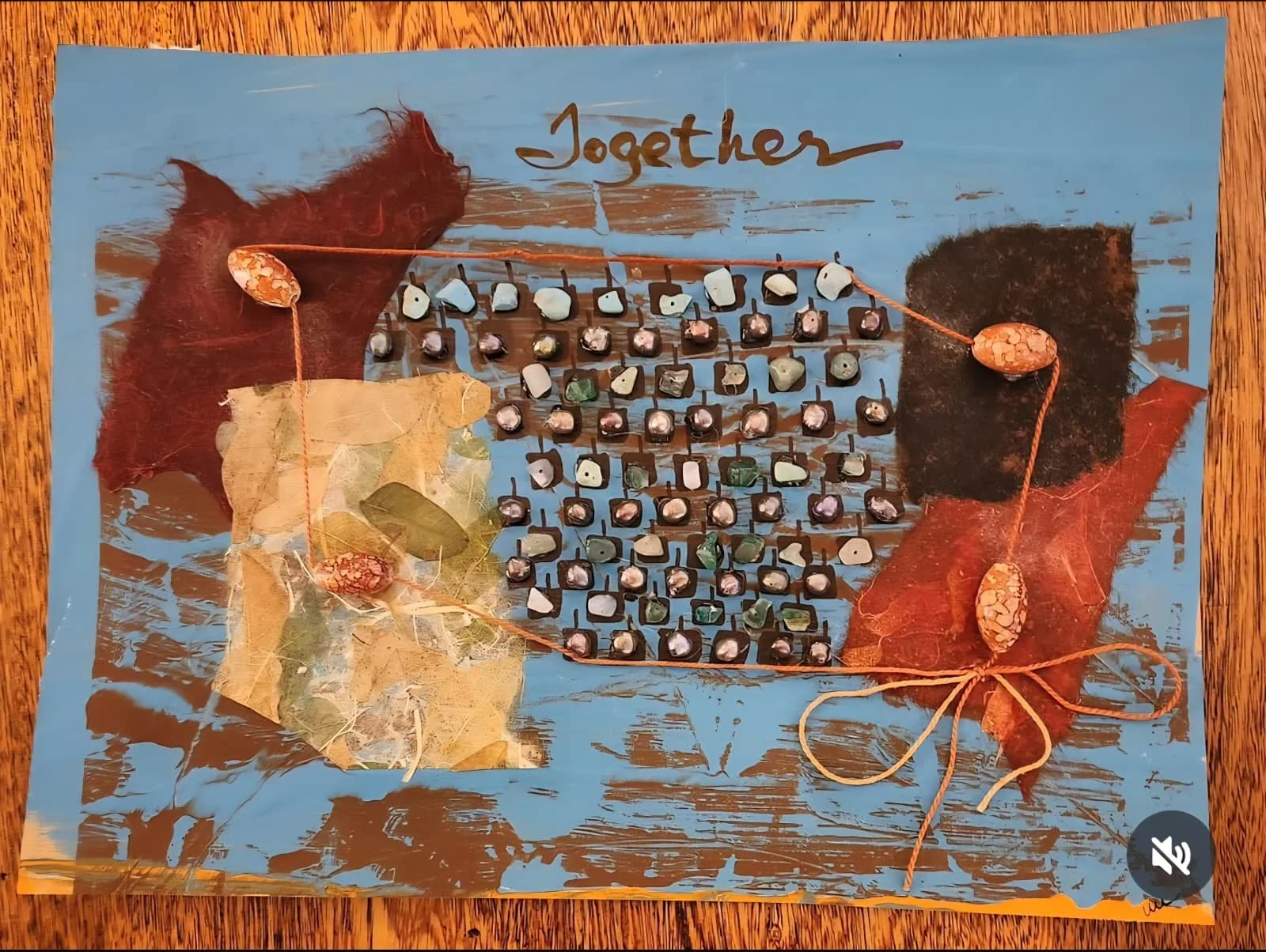 together - 8.5" x 11.5" - reclaimed paper, hanji, string, beads, paint, markers