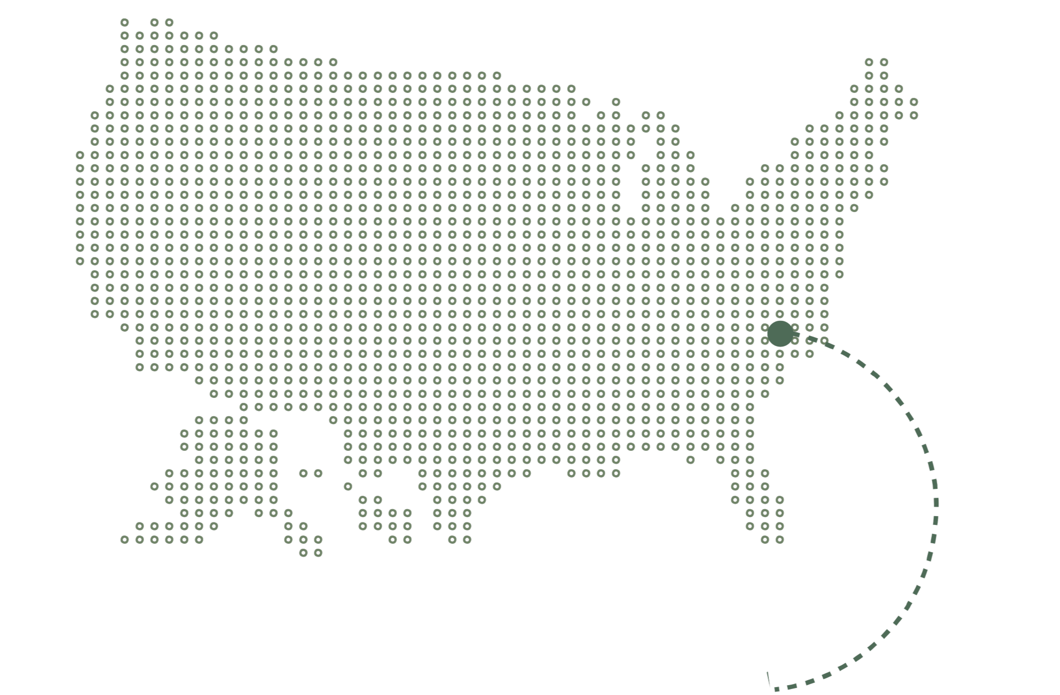Dot map of the United States of America.