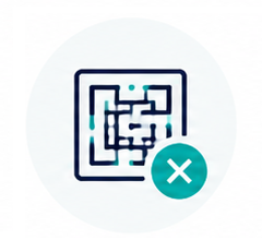 Código de barras de QR code com ícone de X na esquina inferior direita