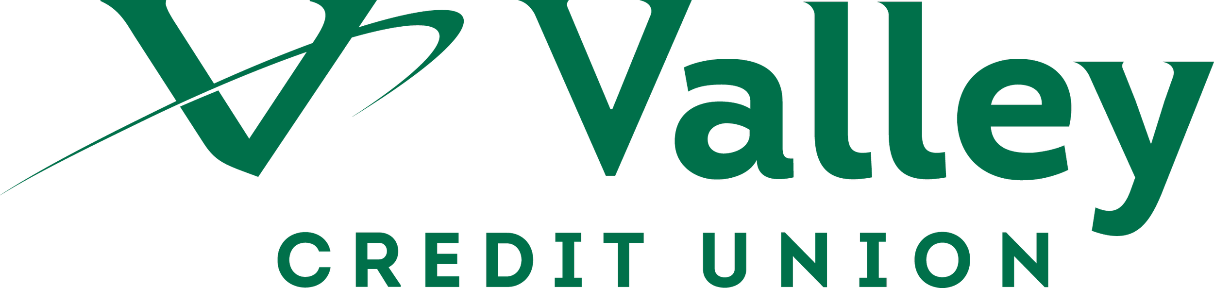 Logo of Valley Credit Union in dark green, featuring a stylized mountain range.