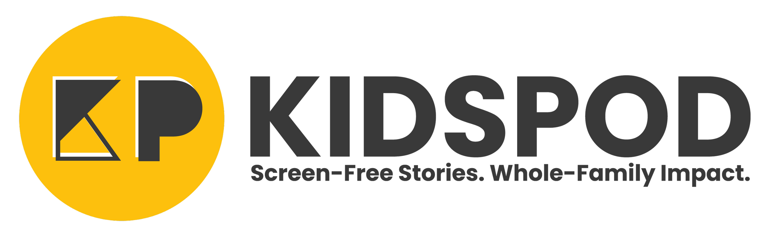 KIDSPOD logo with yellow circle and black text reading 'KIDSPOD' and tagline 'Screen-Free Stories. Whole-Family Impact.'