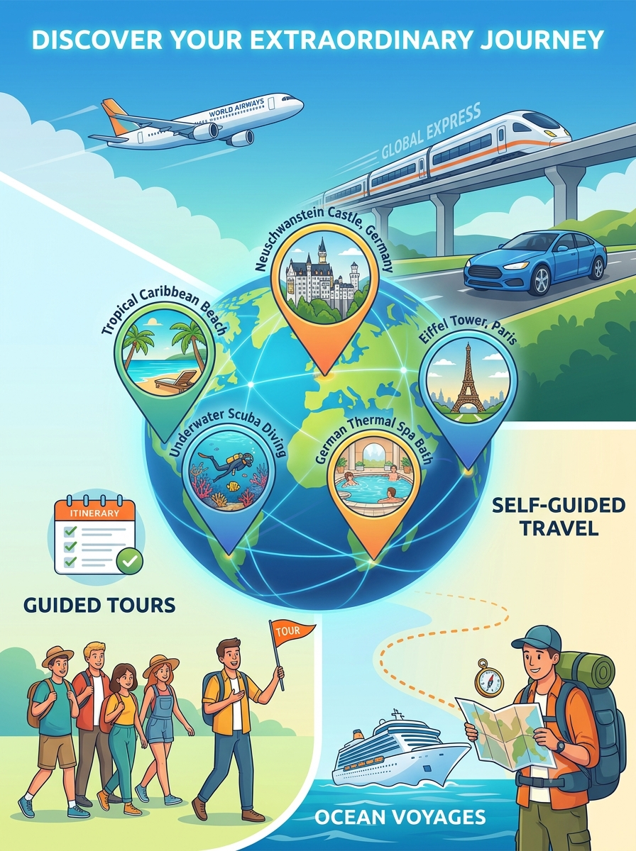 Global travel, Guidet Tours, Self-guided travel, Thermal Spa, Caribbean, all-inclusive, cruises
