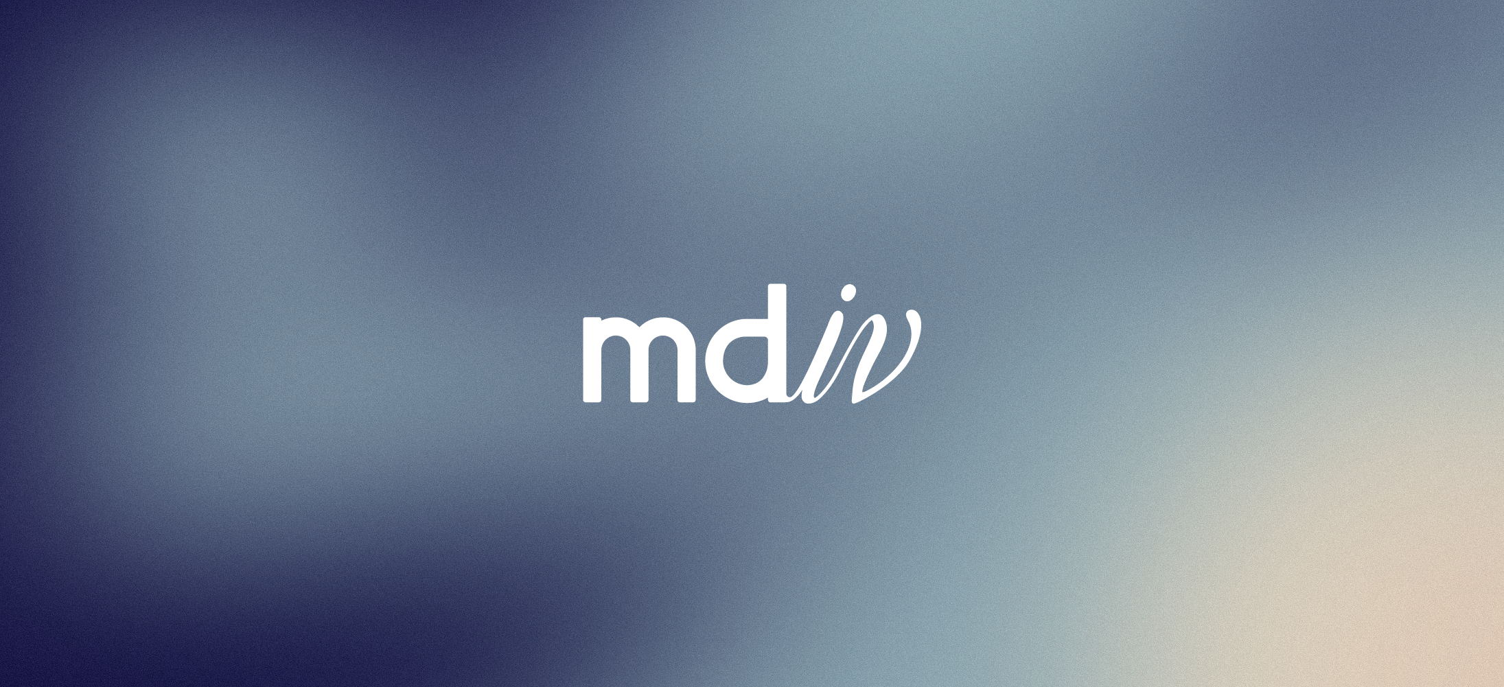 Gradient background with soft blue and peach tones, and the MD IV wellness logo in white in the center.
