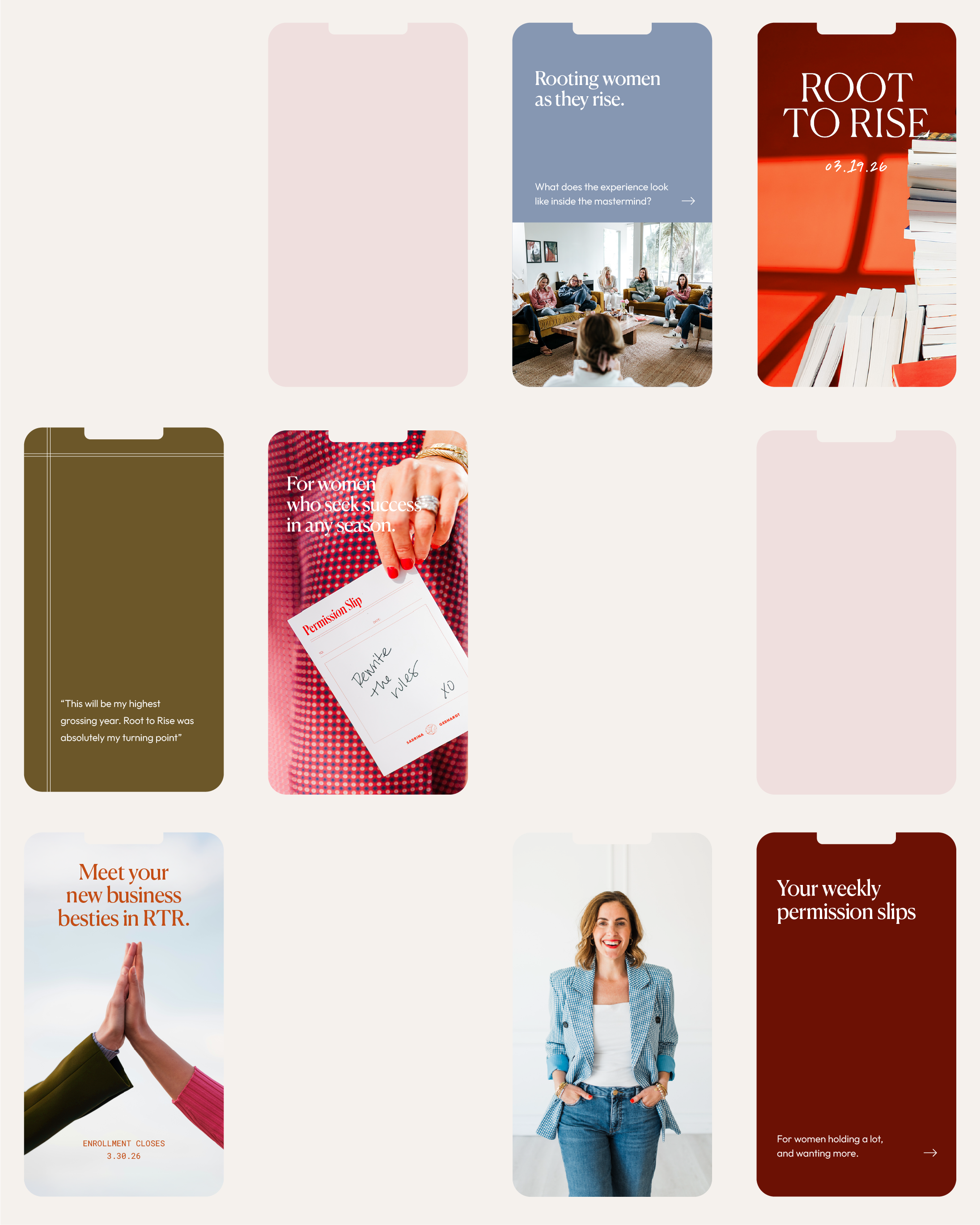 A collection of promotional and informational branded digital graphics and color palettes.