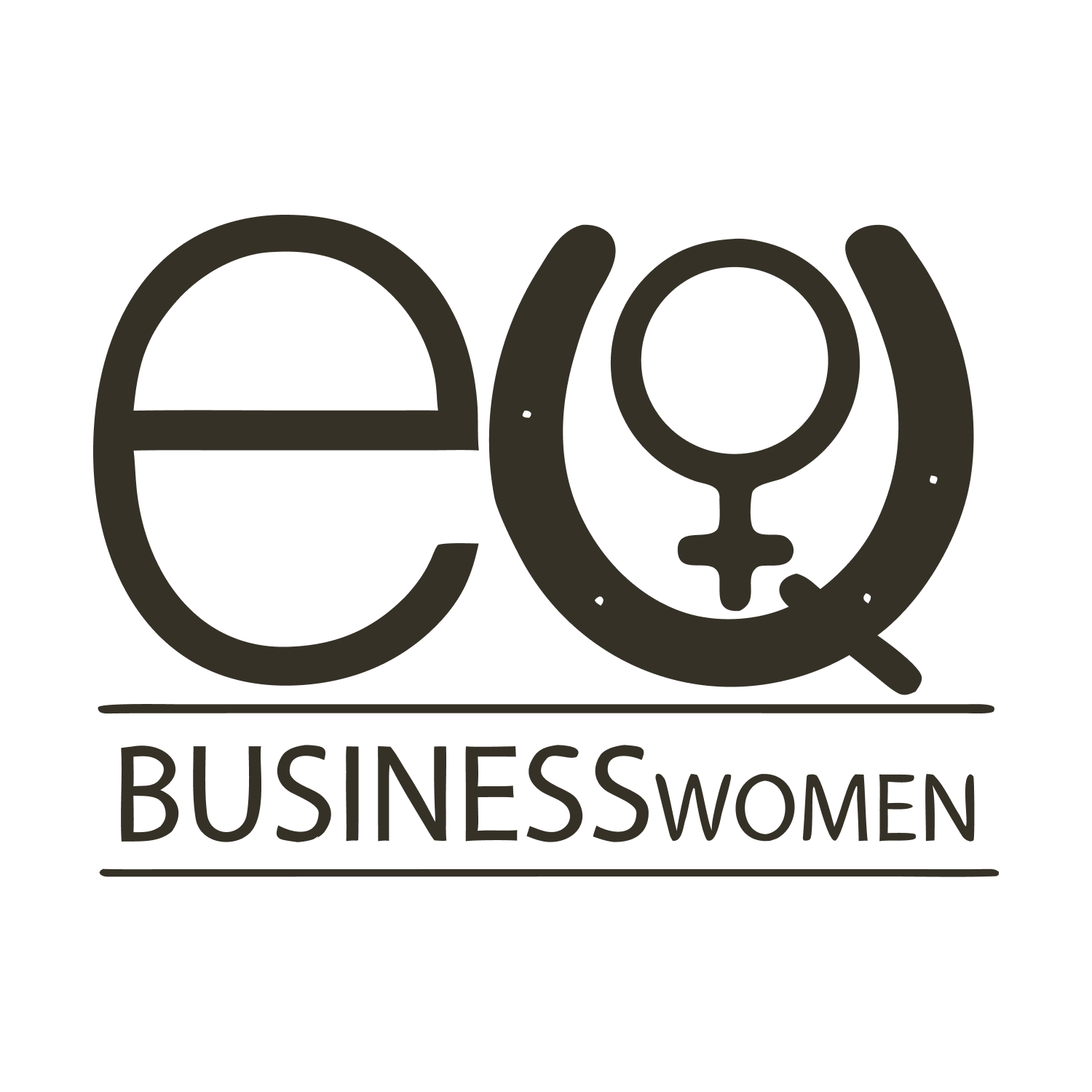 Logo for EQ Business Women with a minimalist female symbol, with the words 'BUSINESS WOMEN' underneath.