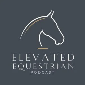 Logo for Elevated Equestrian Podcast featuring a stylized horse head outline with gold and white accents on a dark background.