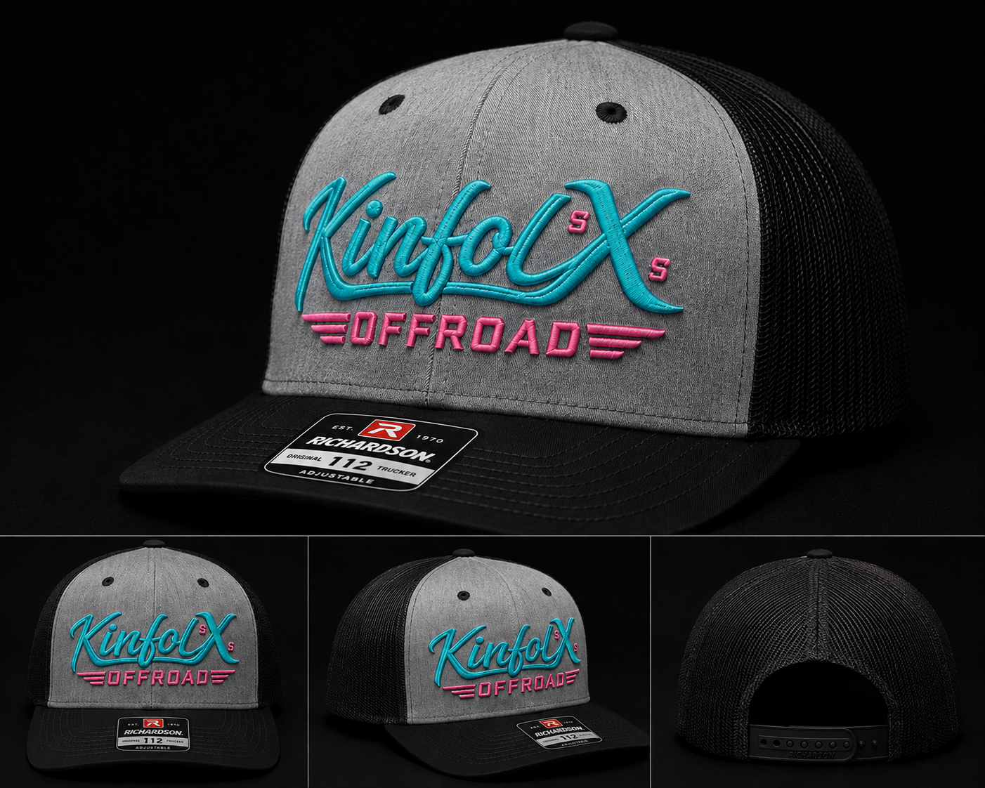 Heather Grey/Black + Turquoise & Pink embroidery