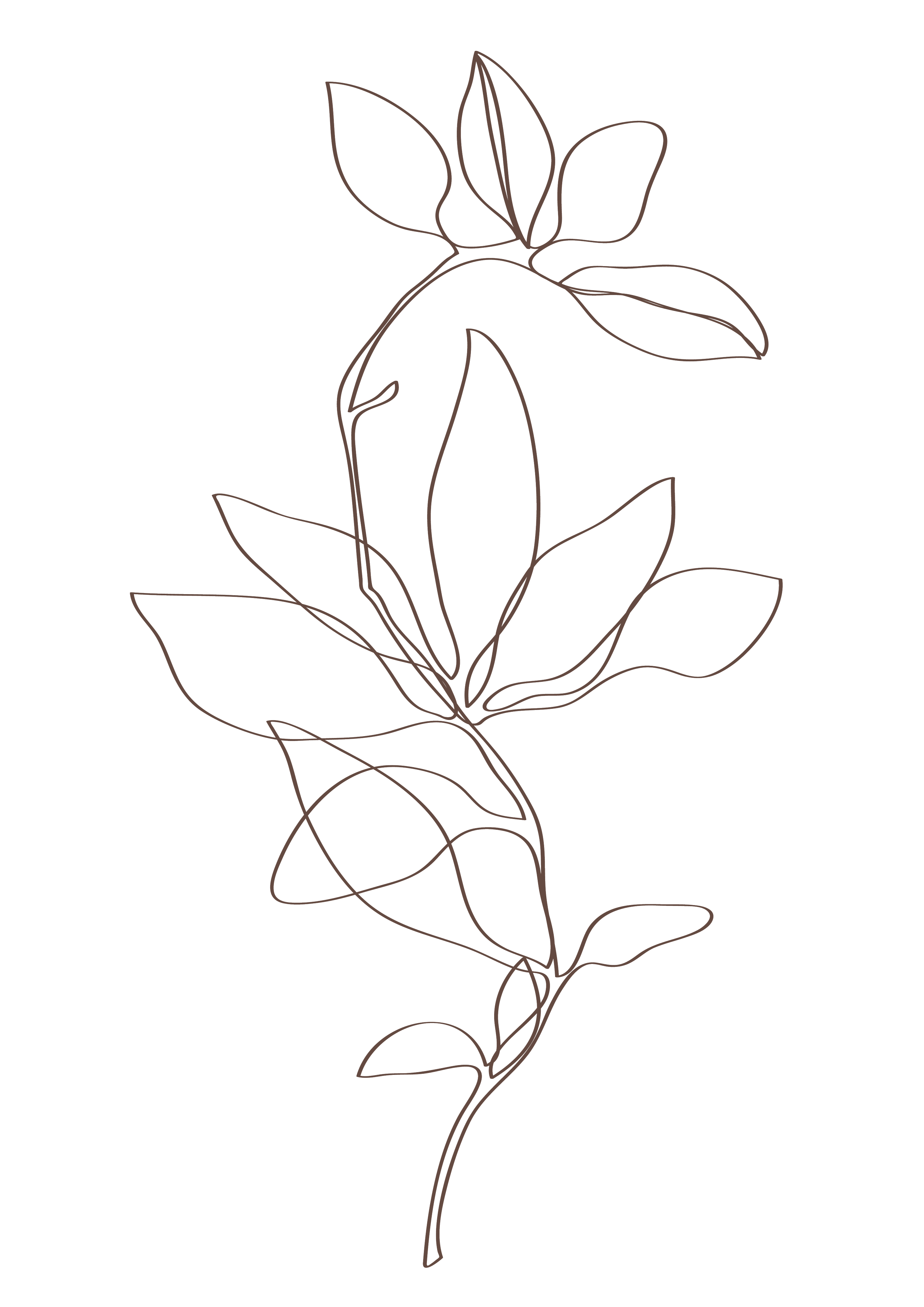 Line drawing of a flower with several leaves, created with continuous thin lines on a black background.