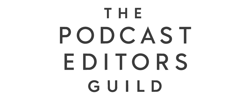 Logo with the text "The Podcast Editors Guild" in black letters on a white background.