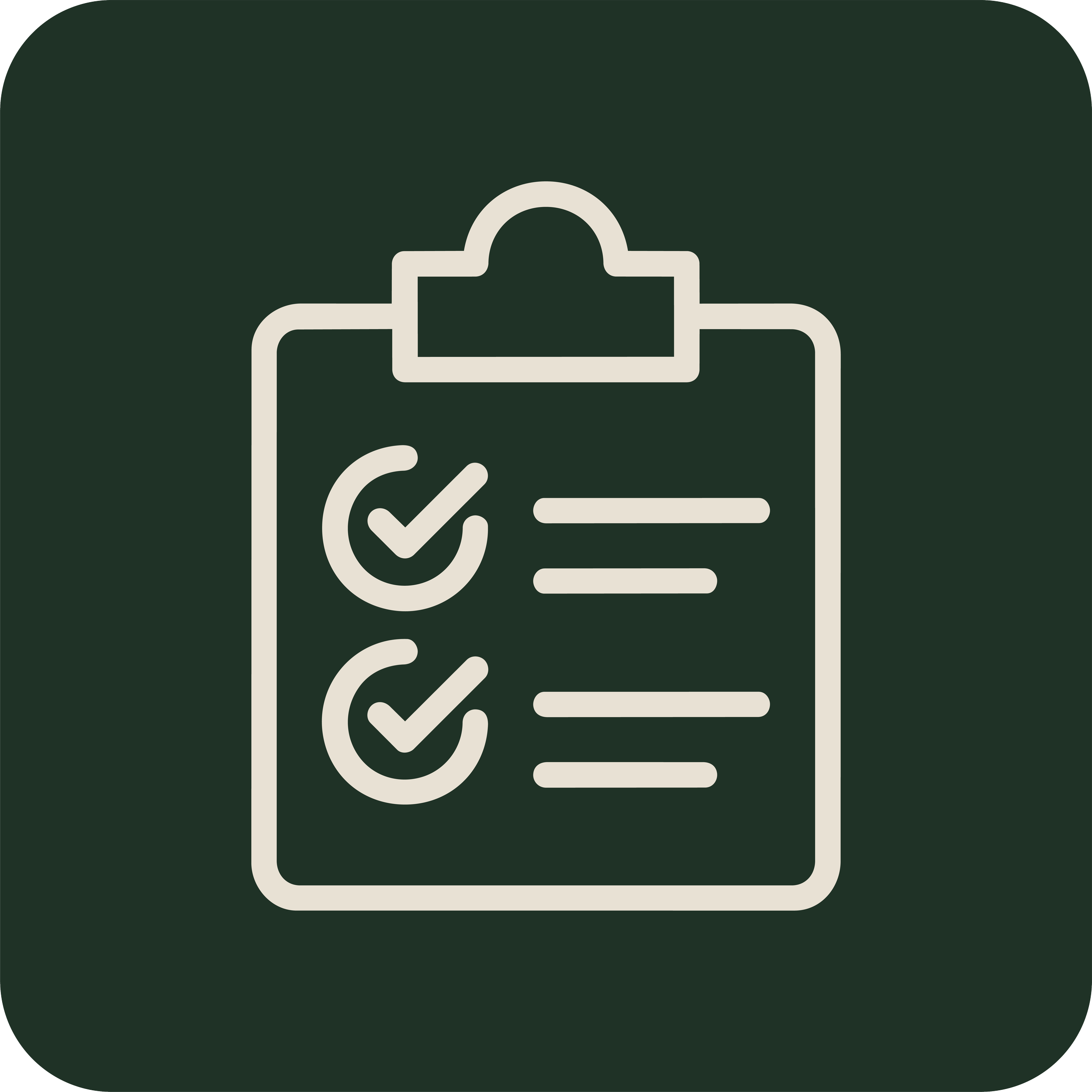 Icon of a clipboard with checkmarks indicating tasks completed.